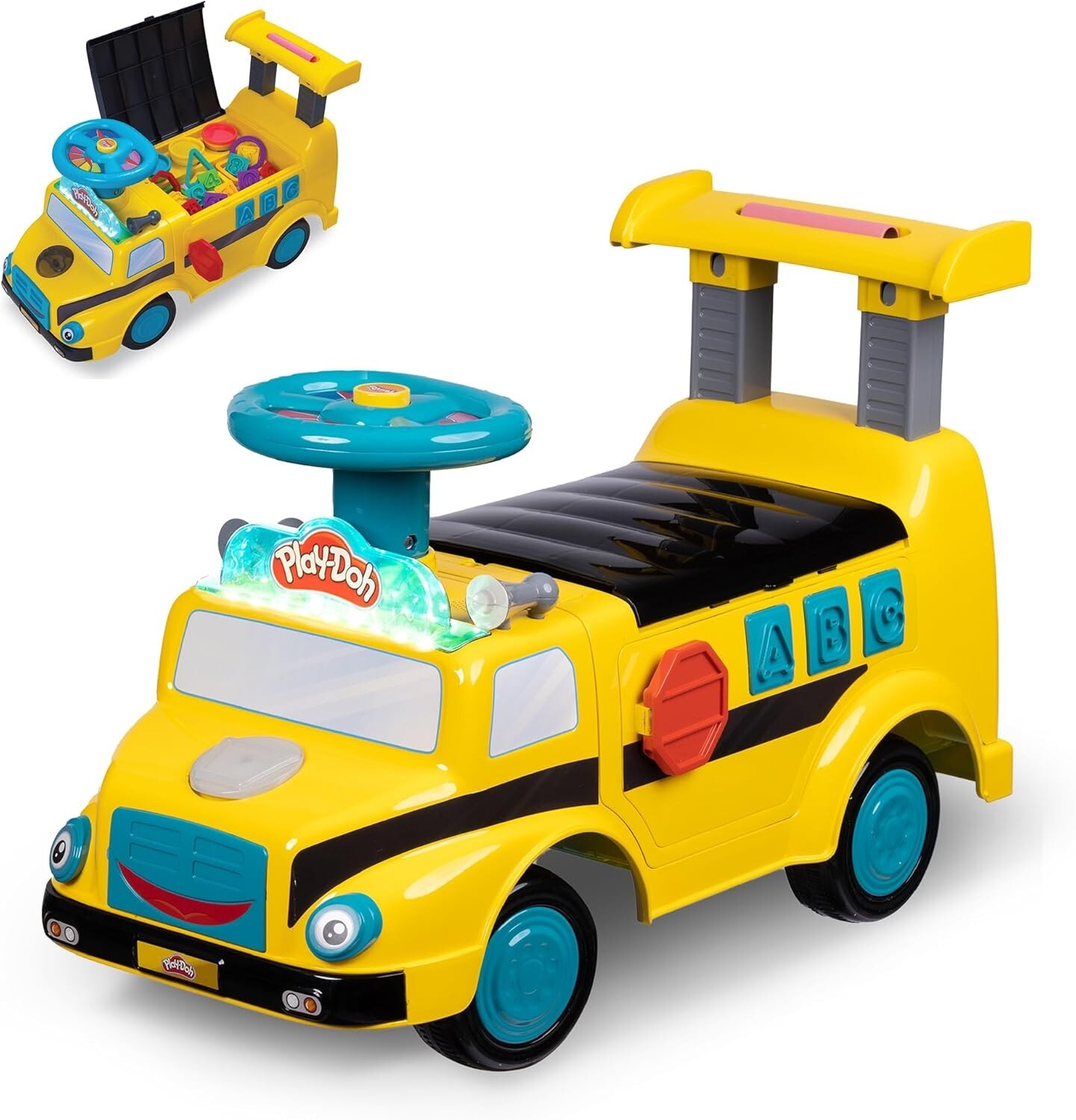 Play-Doh Activity School Bus Push and Ride On Toy Car for Kids Light and Sounds