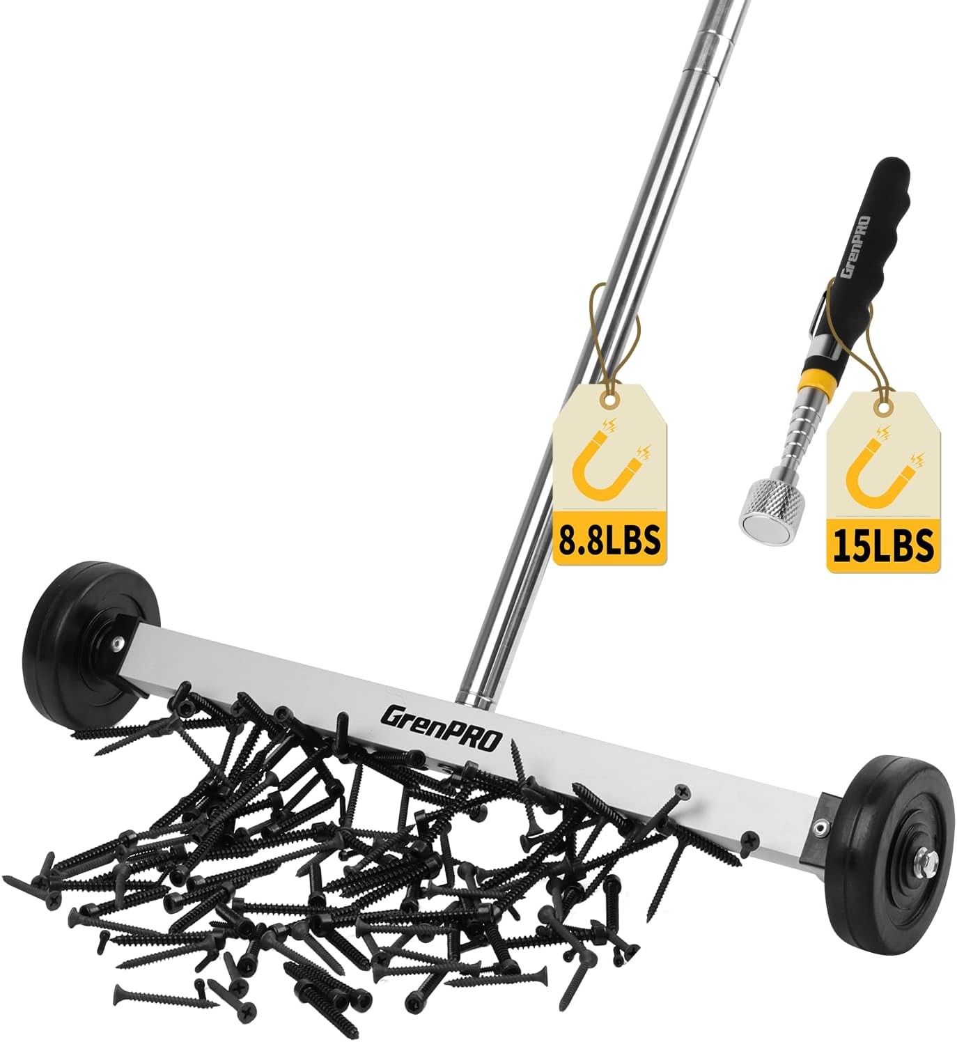 Magnetic Sweeper 2-Pack : Heavy Duty Nail Magnet Roller with Telescoping...