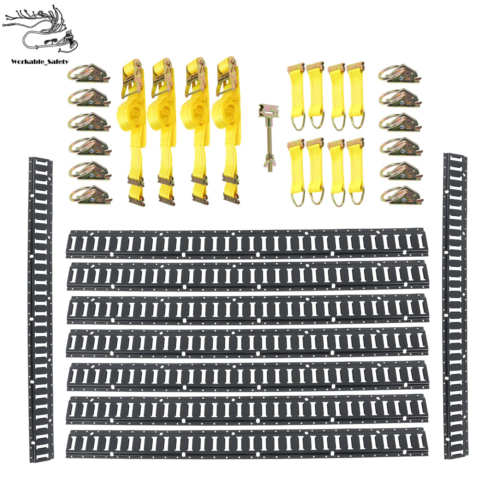 BLK 33 Pack 5 Foot E Track Rails Powder Coated Steel For Cargo Trailer Tie Down