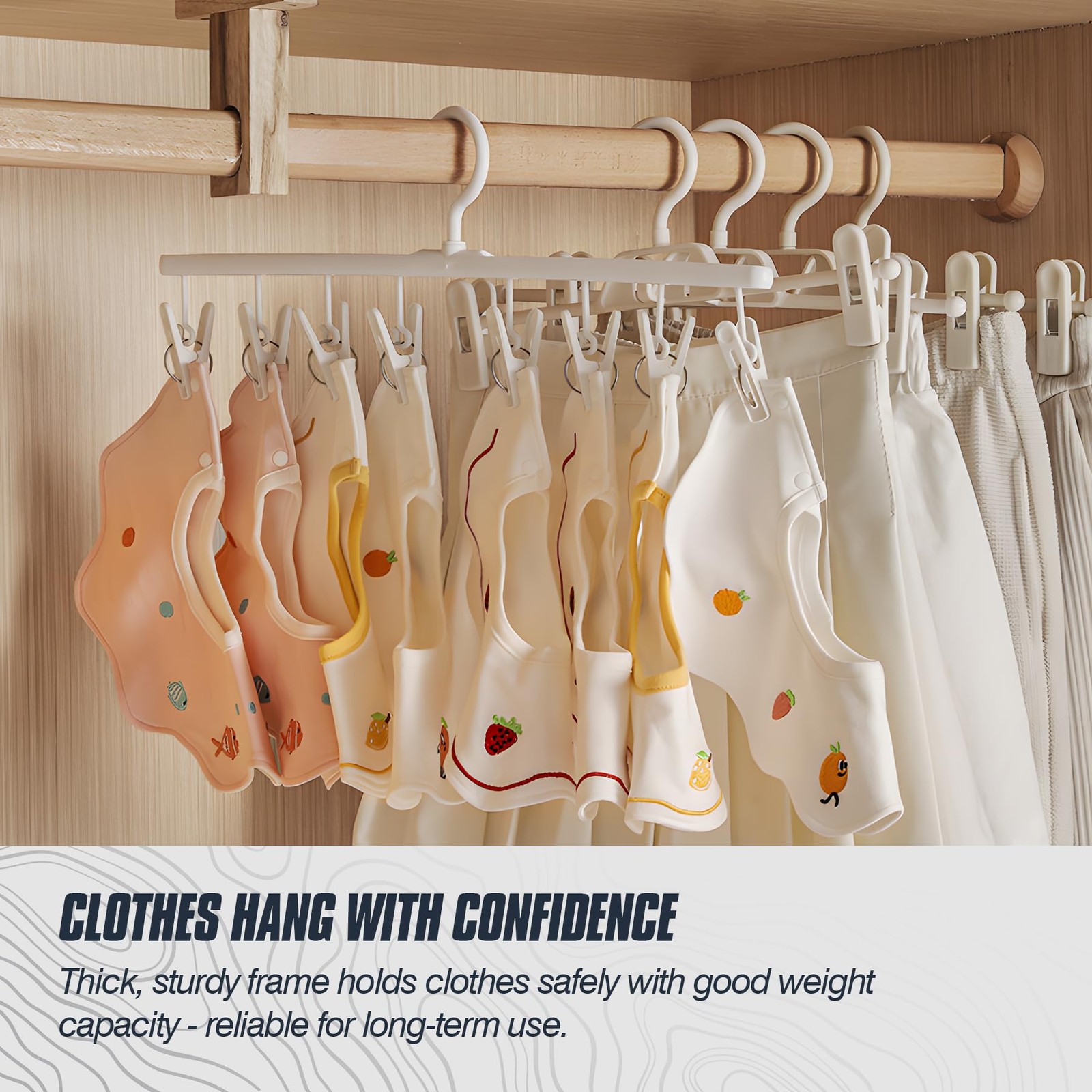 2-Pack Hanging Sock Drying Rack, White Clothes Hanger with 8 Hooks, Windproof...