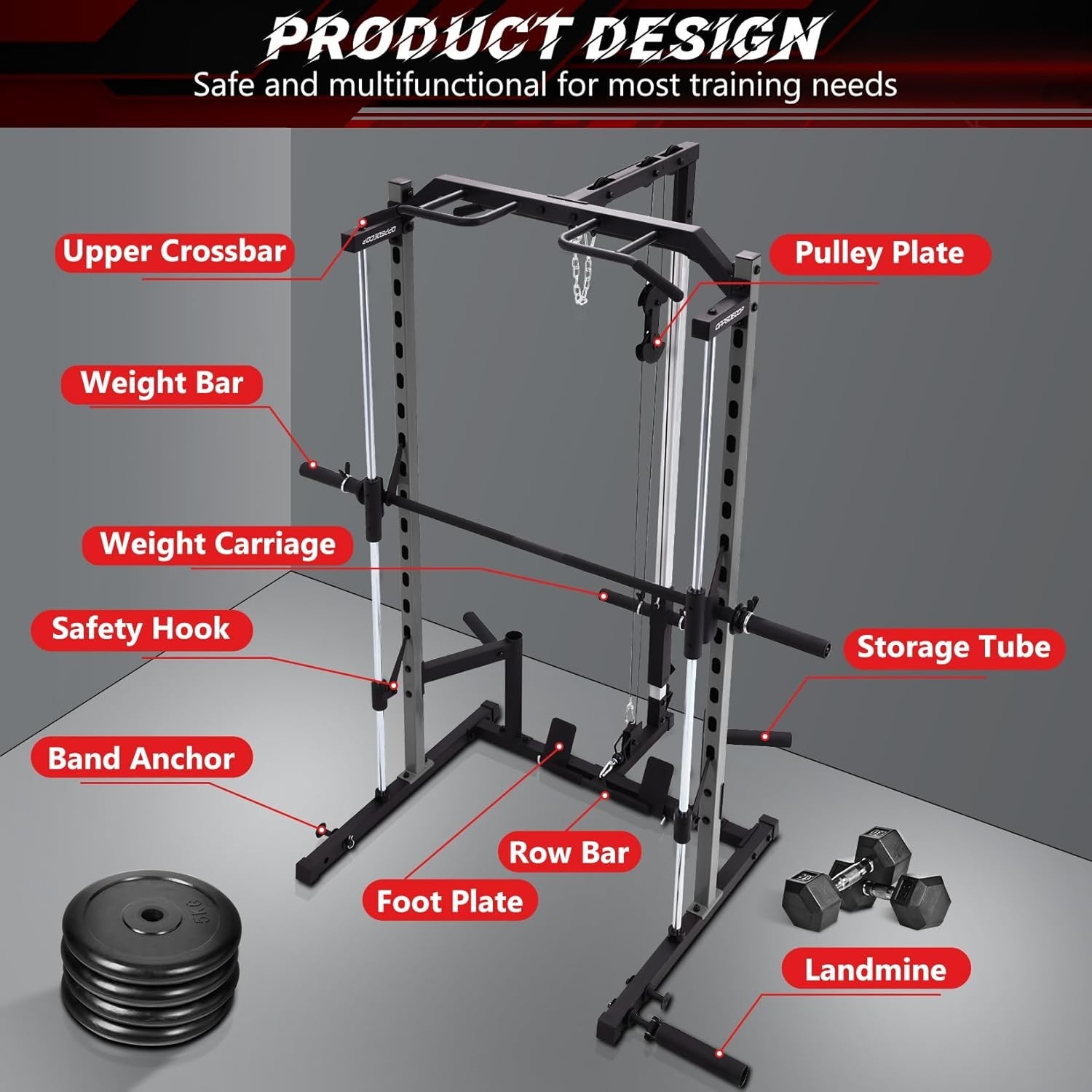 Smith Machine Power Rack with LAT Pulldown Multi-Functional with Attachments New