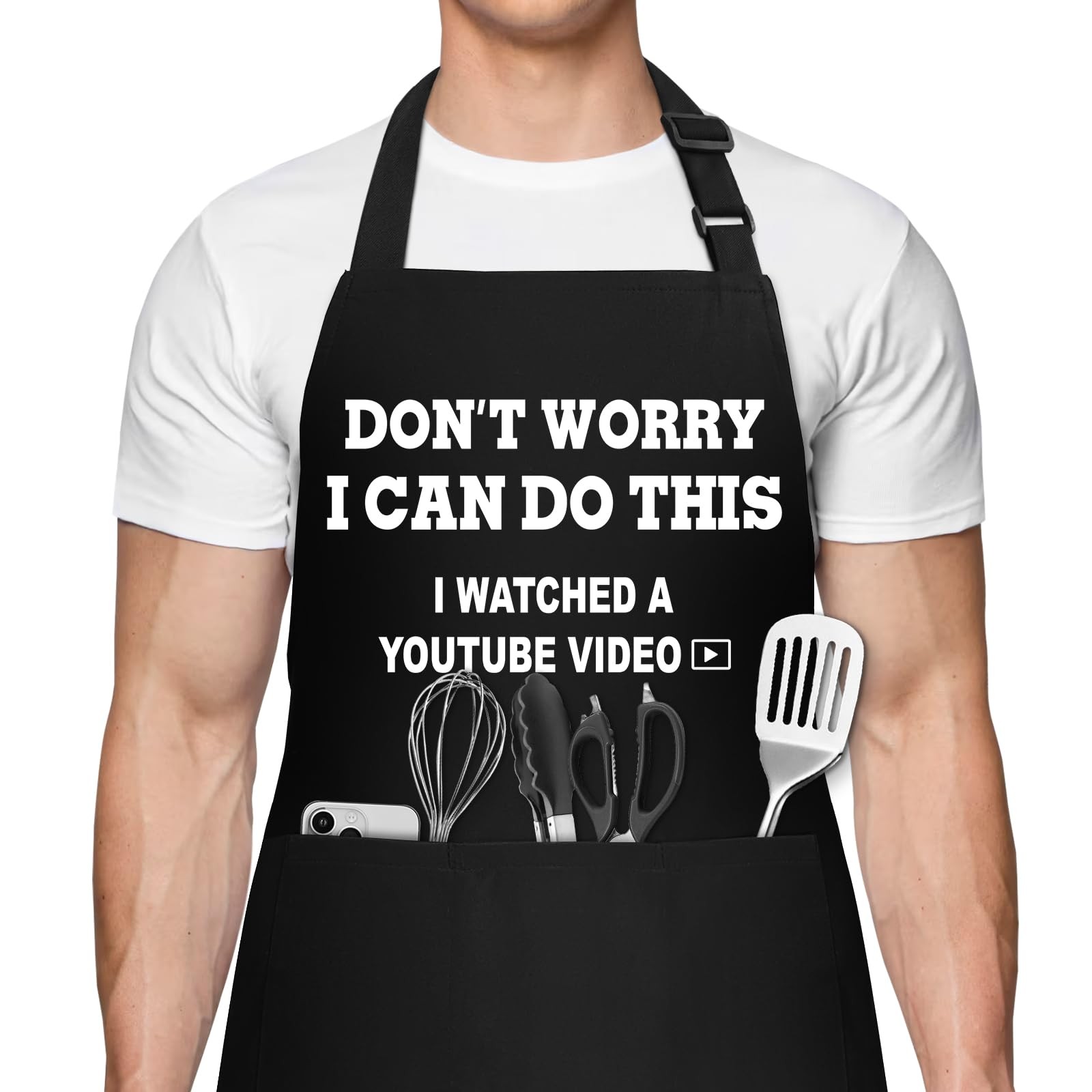 Riqiaqia Gifts for Men, Funny Apron Adjustable Dad Aprons, Black