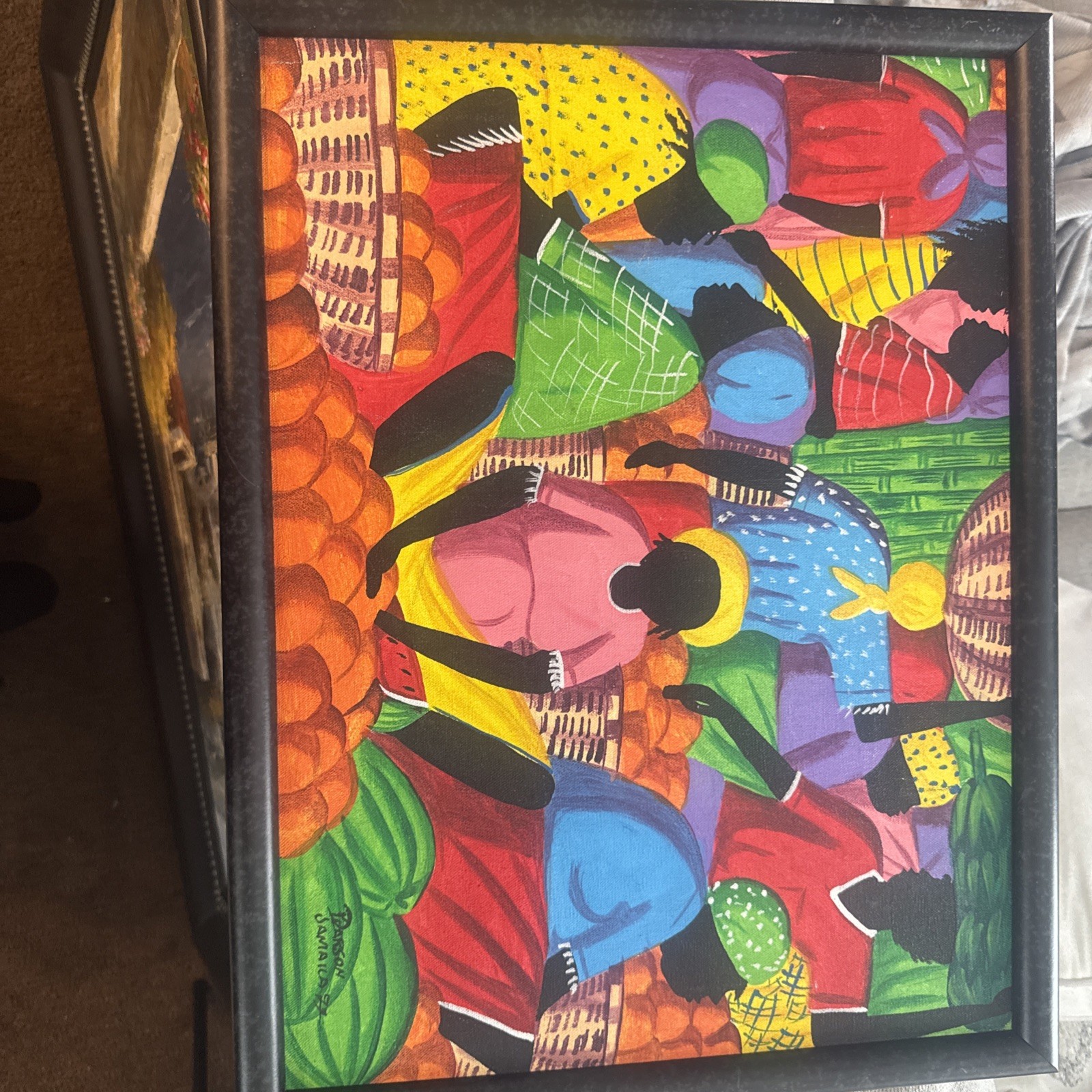 2002 Signed C. ANDERSON Jamaica Caribbean Women Marketplace Naif Art Painting
