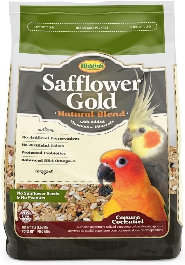 Higgins Safflower Gold Natural Food Mix for Conures & Cockatiels, 3 Lbs Pack