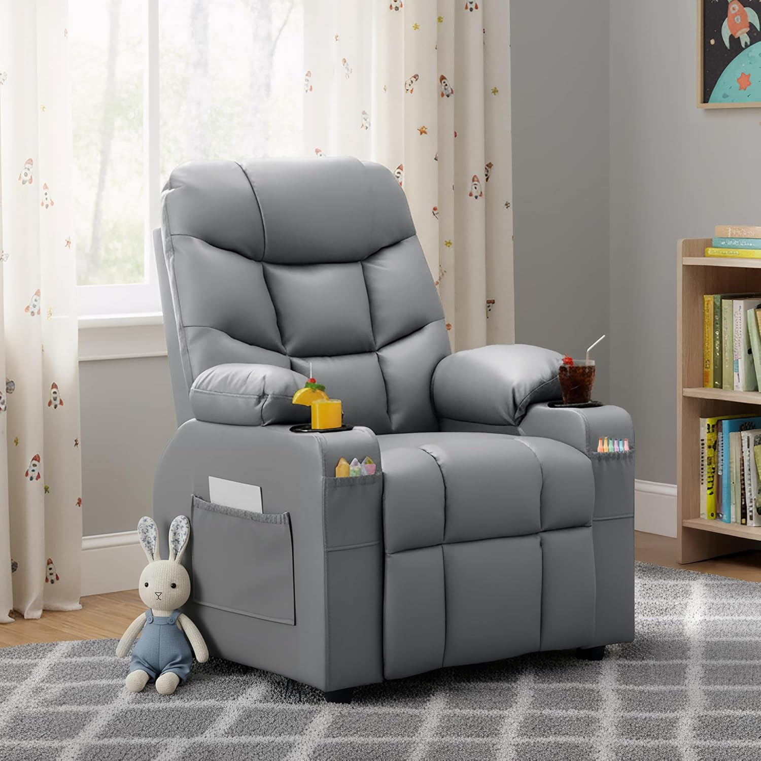 Donut Larger Kids Reclining Chair Leather Recliner Sofa Push Back Children Ages