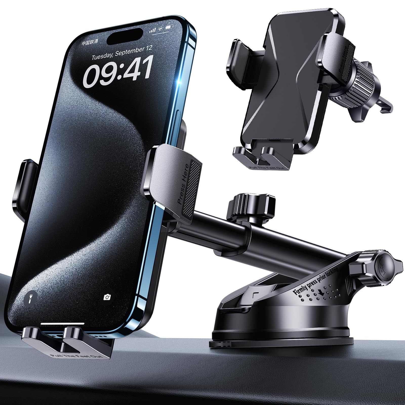 GUWEZ 360° Adjustable Car Phone Holder Universal Hands-Free Mount for Black