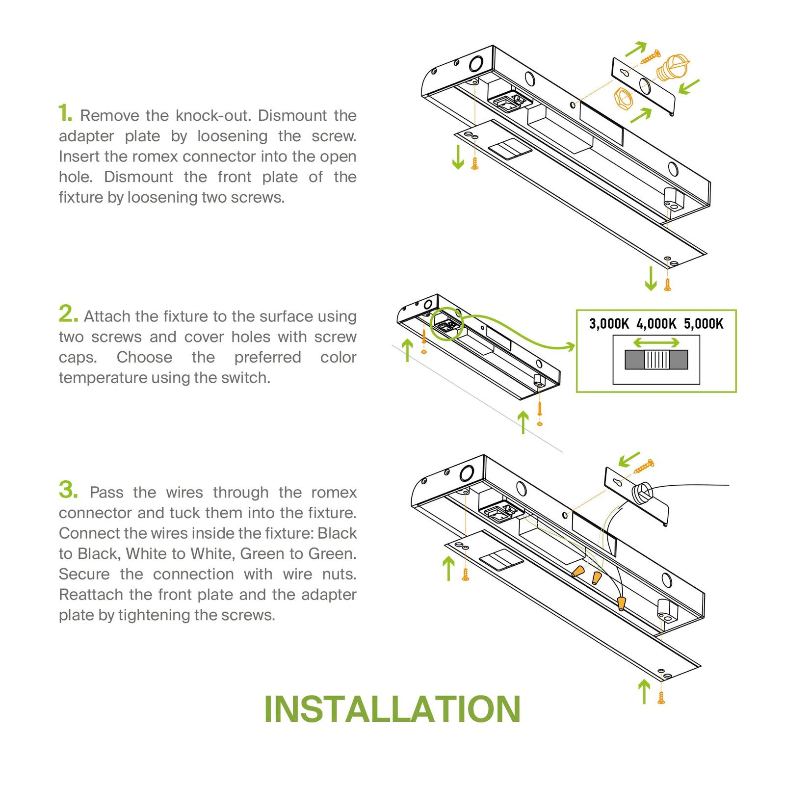 LED Under Cabinet Light 18in 8W 715LM 3000K/4000K/5000K with Power Outlet