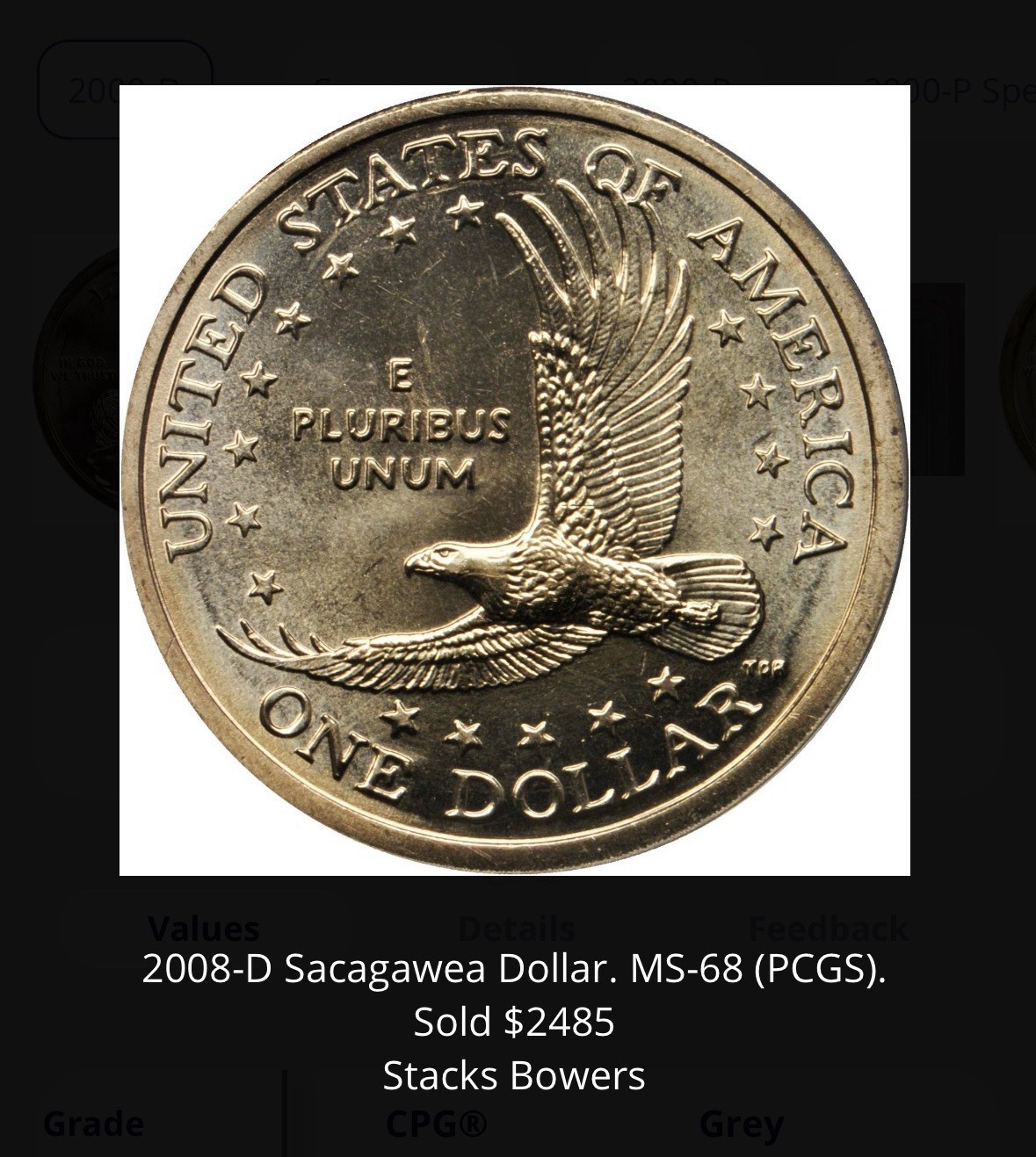2008 d sacagawea dollar NGC MS 68