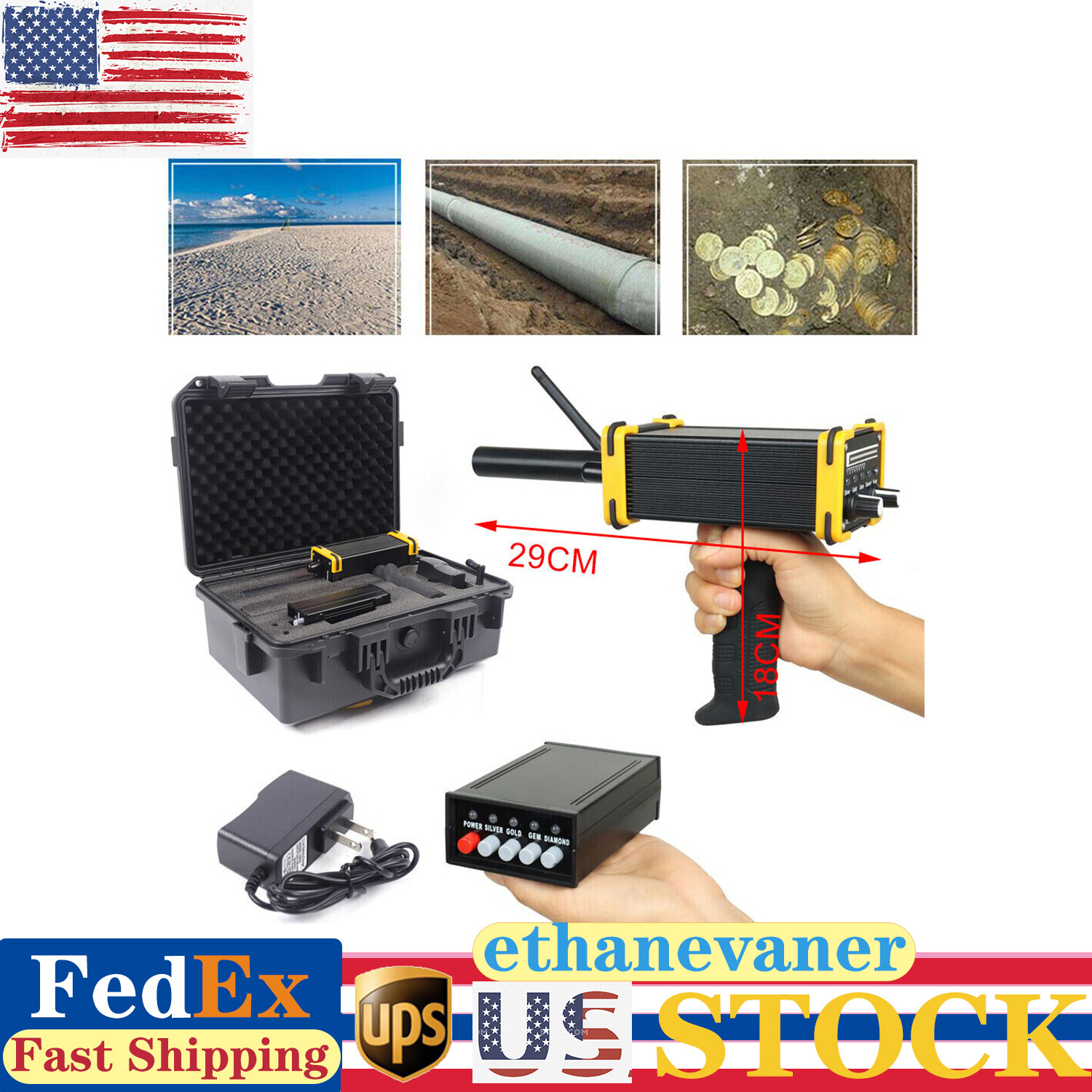 Gem Detector Mineral Detector Set GR-100 30M Long Range Digital Metal LED Screen