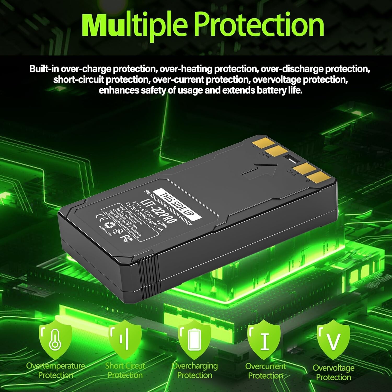 Upgrade Replacement for LIT-22 Rechargeable Lithium Battery Pack(7.7V,6.37Ah)