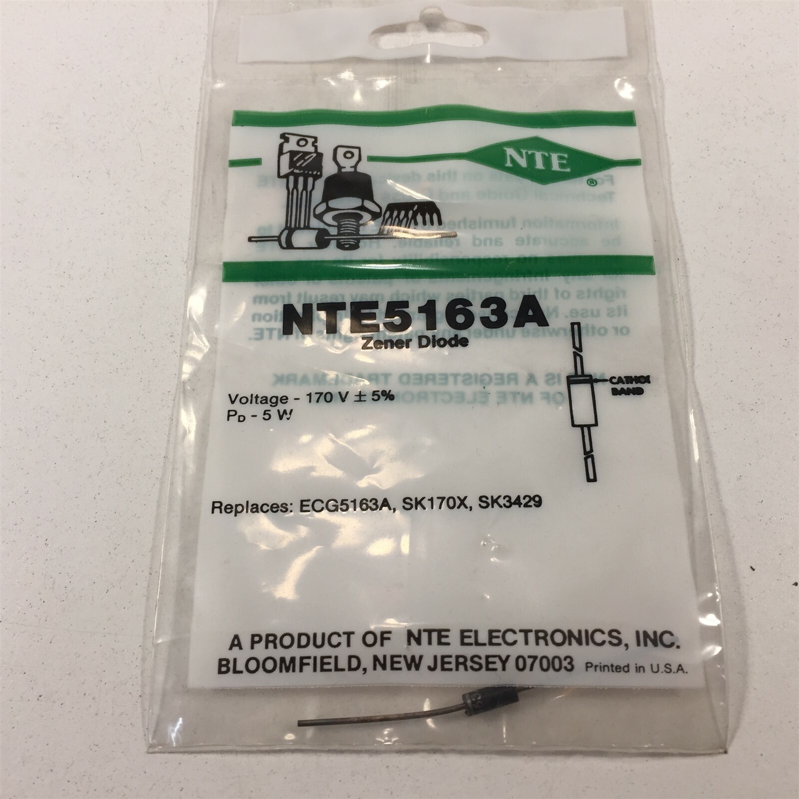 (2) NTE NTE5163A Zener Diode, 5 Watt - Lot of 2