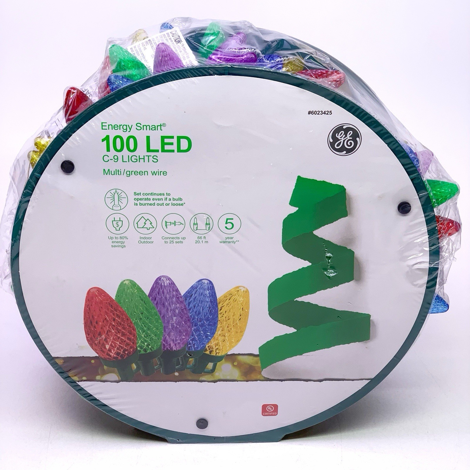 GE Energy Smart 100-Lights C9 LED Multi/green wire Christmas Holiday 66 Feet NEW