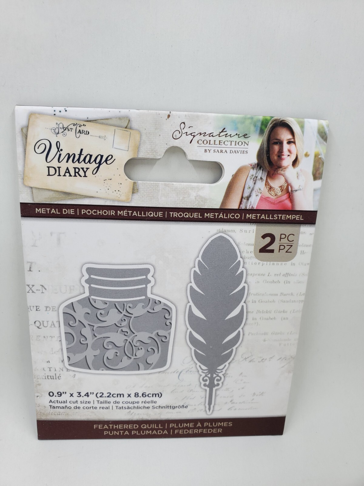 CC2 Crafters Companion Vintage Diary Feathered Quill Metal Die 2pc NEW