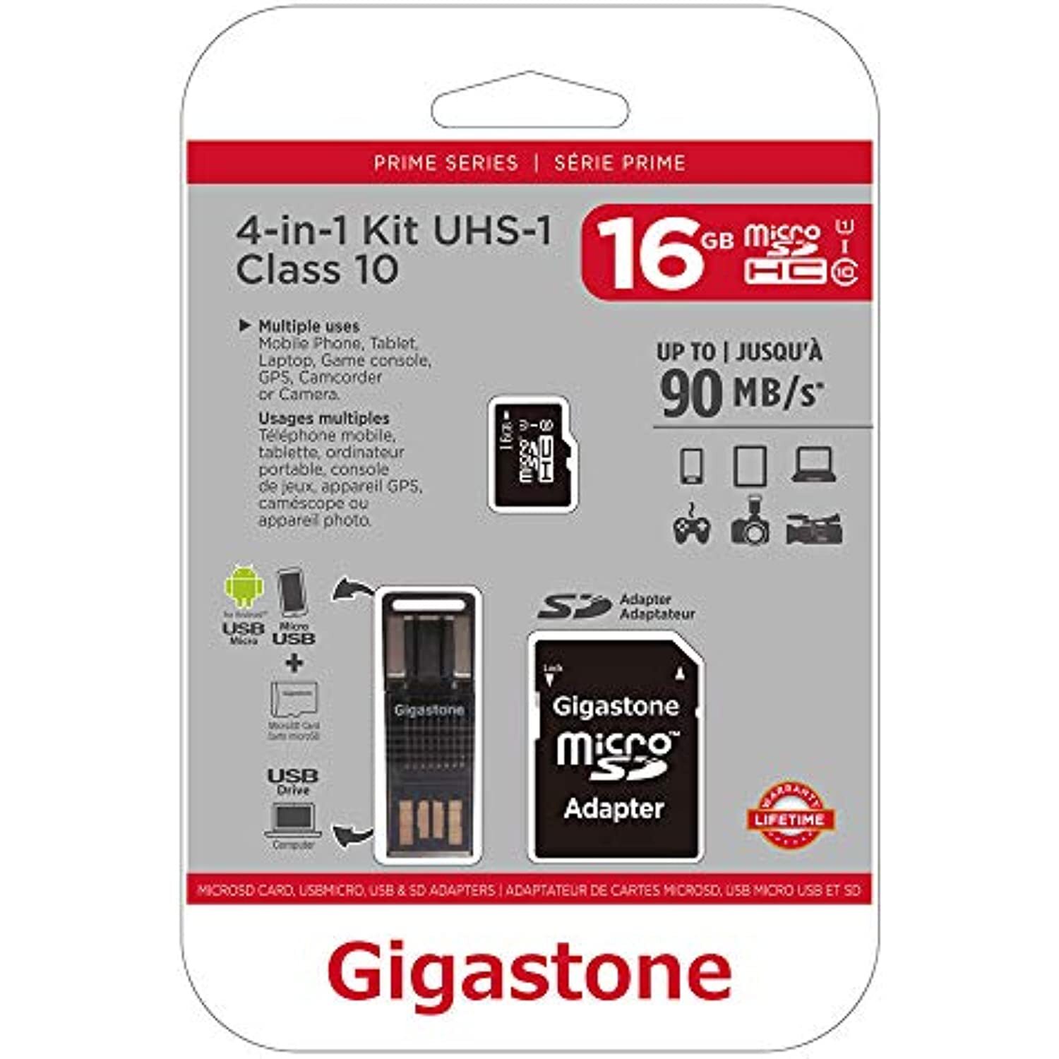 Gigastone GS-4IN1600X16GB-R Prime Series MicroSD Card 4-in-1 Kit (16GB)