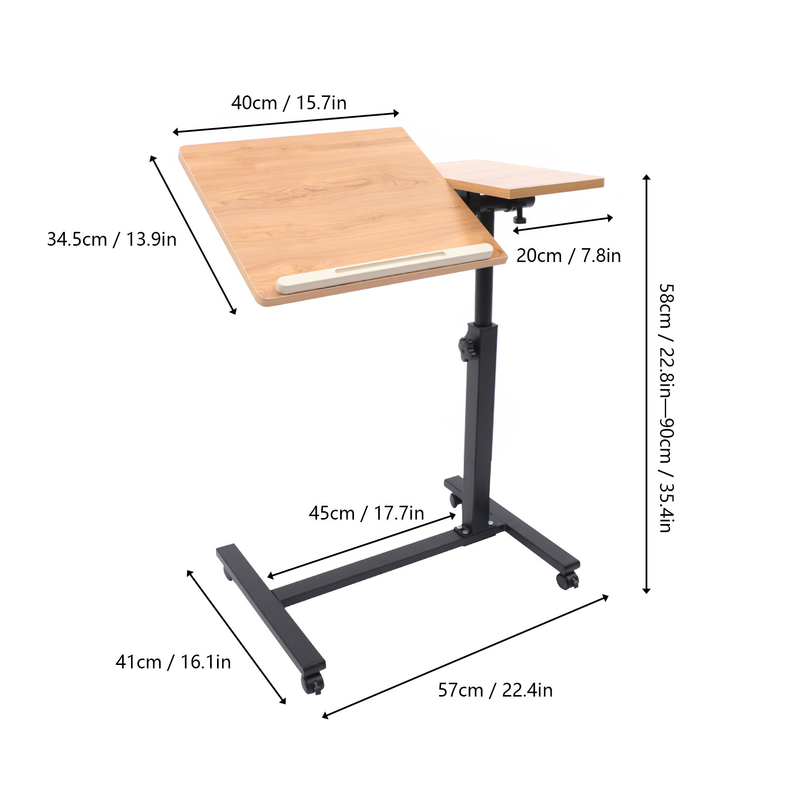 Angle Height Adjustable Rolling Cart Over Bed Hospital Table Stand Laptop Desk