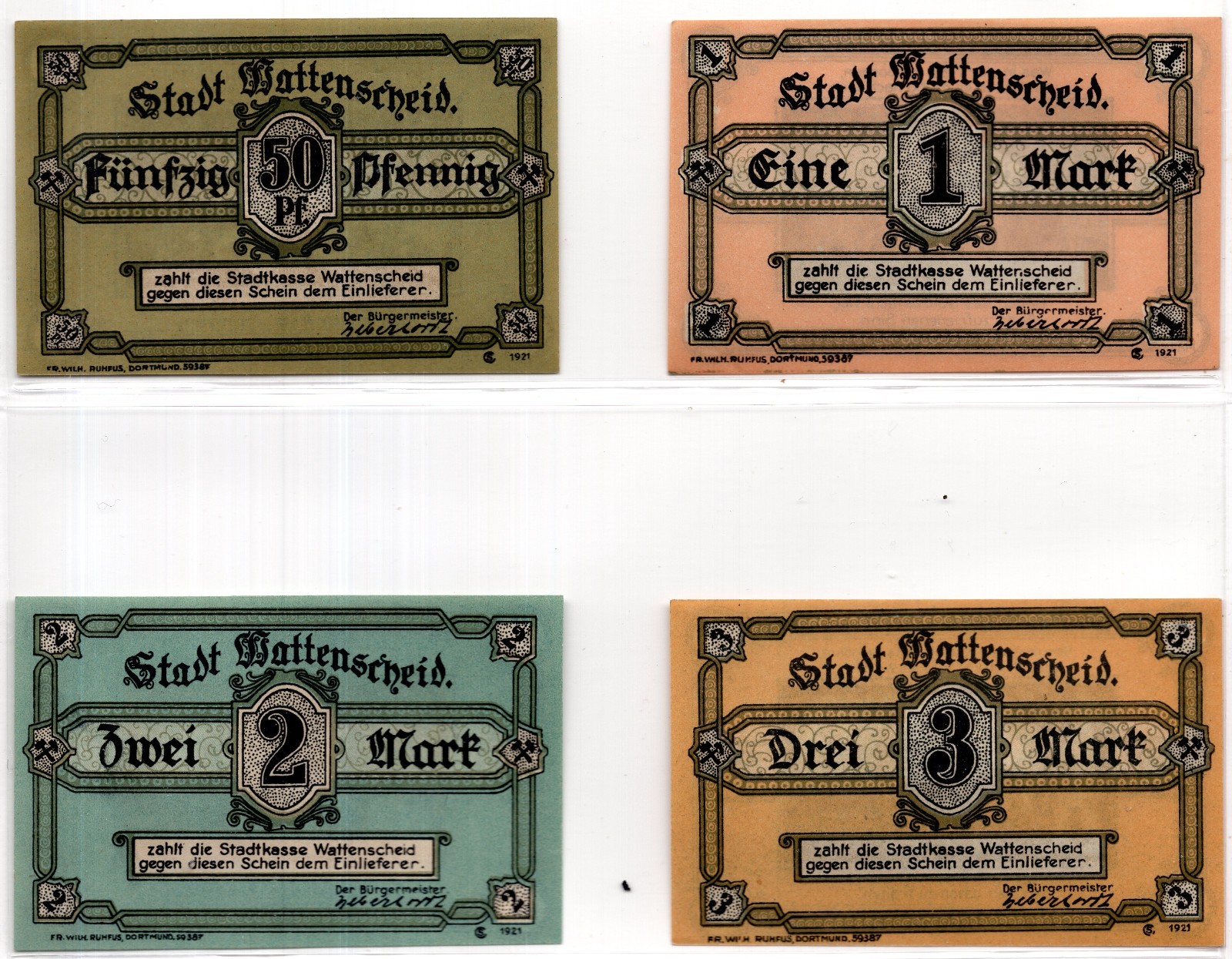 1921 Germany Wattenscheid Notgeld 4 Note Set (3104)