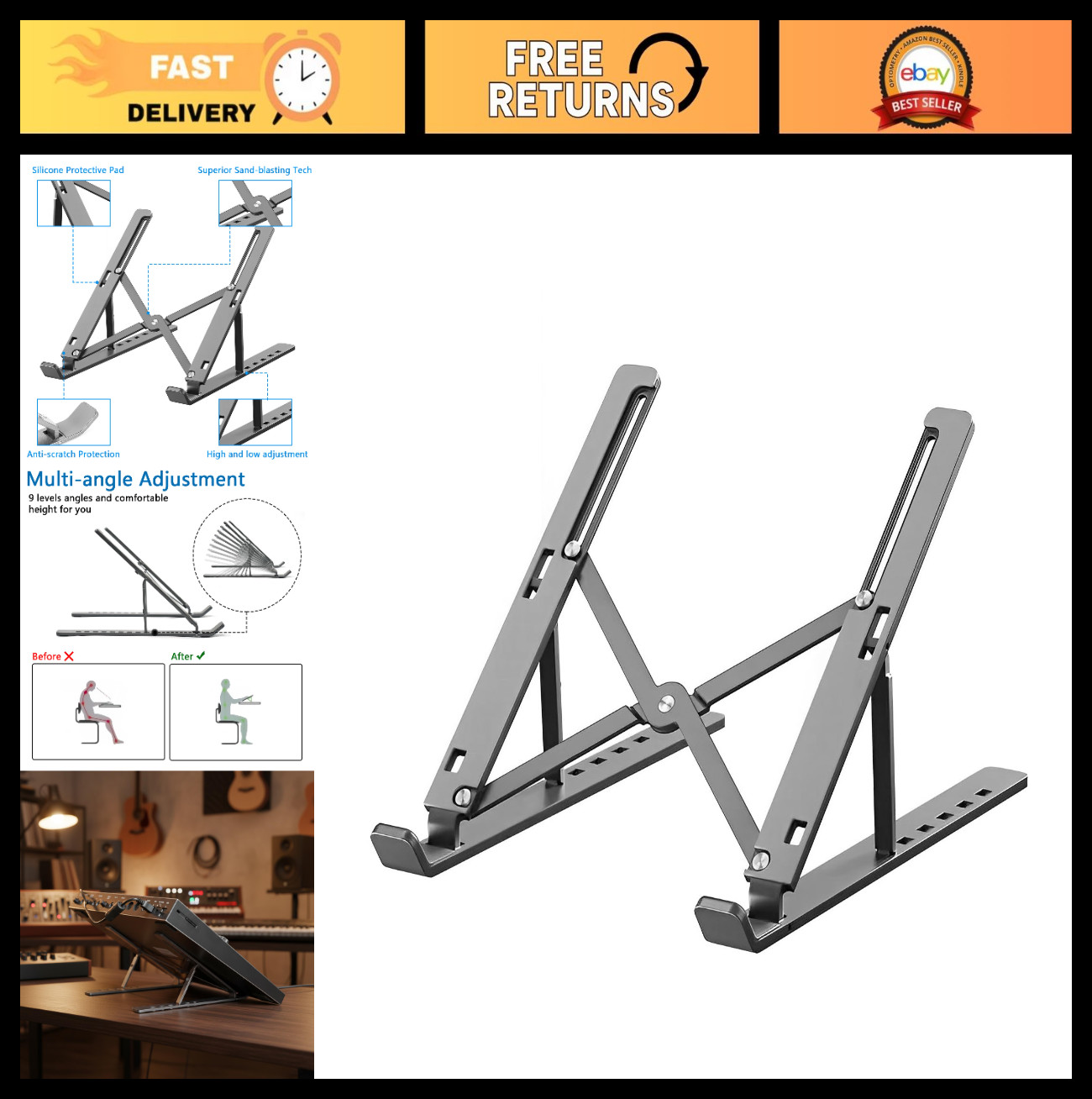 Adjustable Aluminum Drum Controller Stand for NI Maschine+, Akai MPC, Behringer