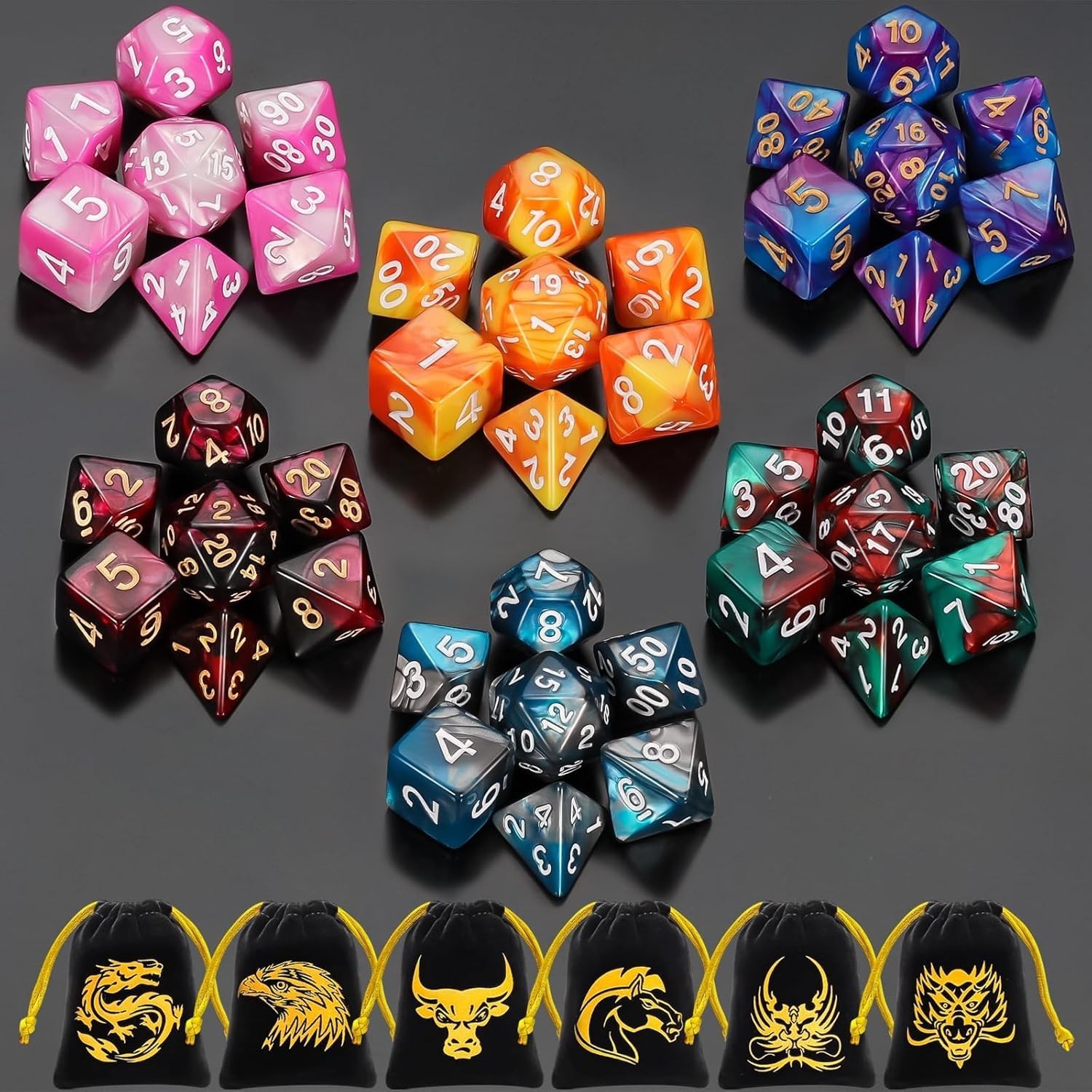 Lot Of 42 DnD Dungeons And Dragons Dice 6 Sets With Pouch DD Toys Games Kids US