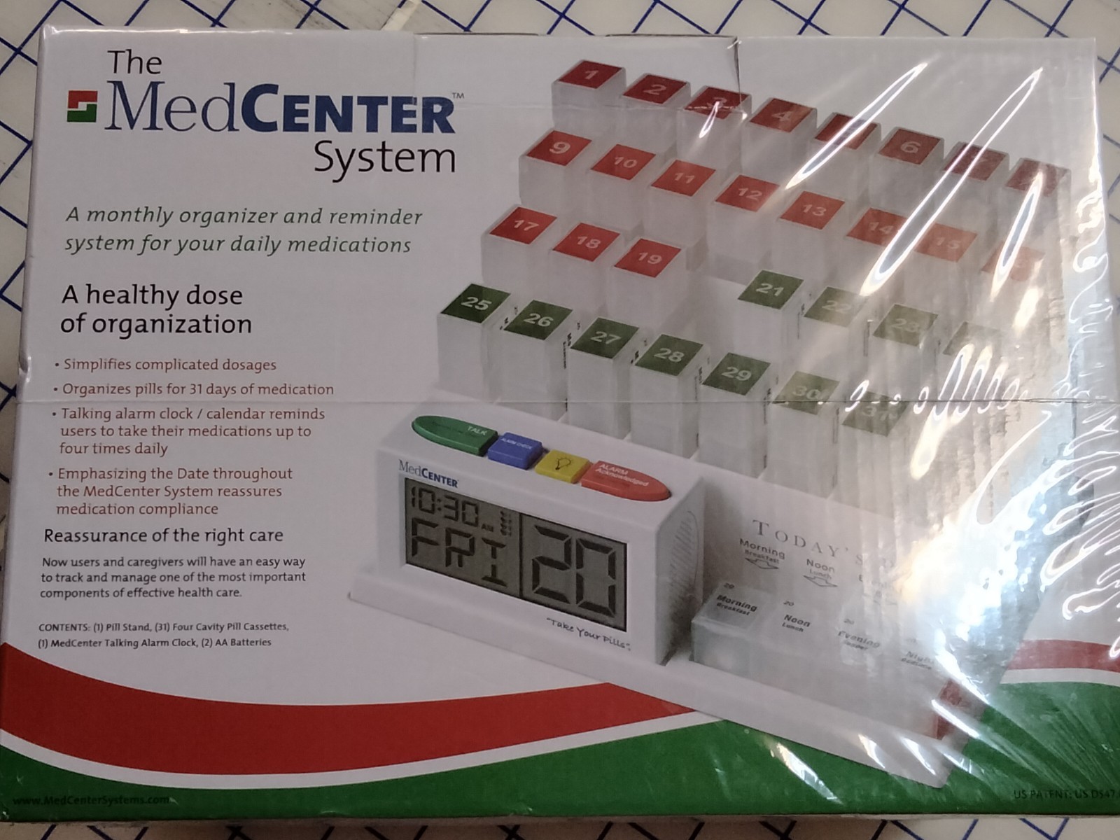 MedCenter Monthly Pill Organizer Talking Alarm Digital Display 31 Days 70265