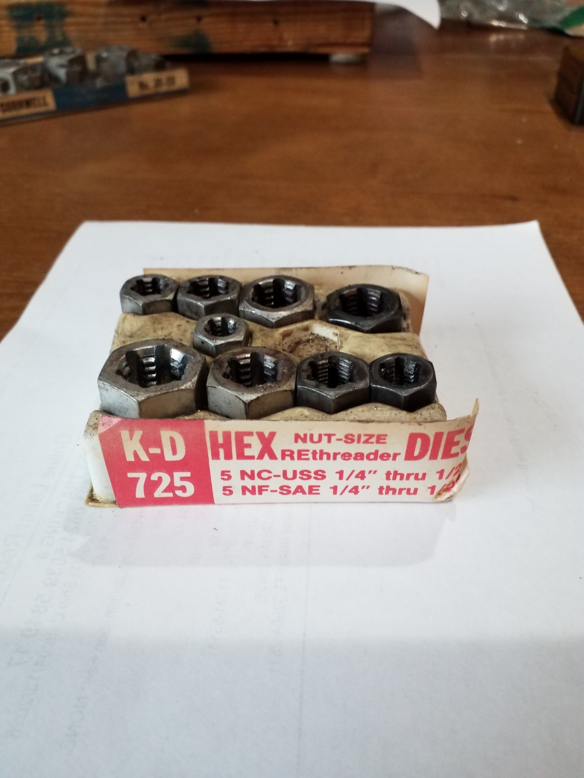 K-D. 725 NUT SIZE RETHREADER DIES Partial Set Of 9. 1 Missing