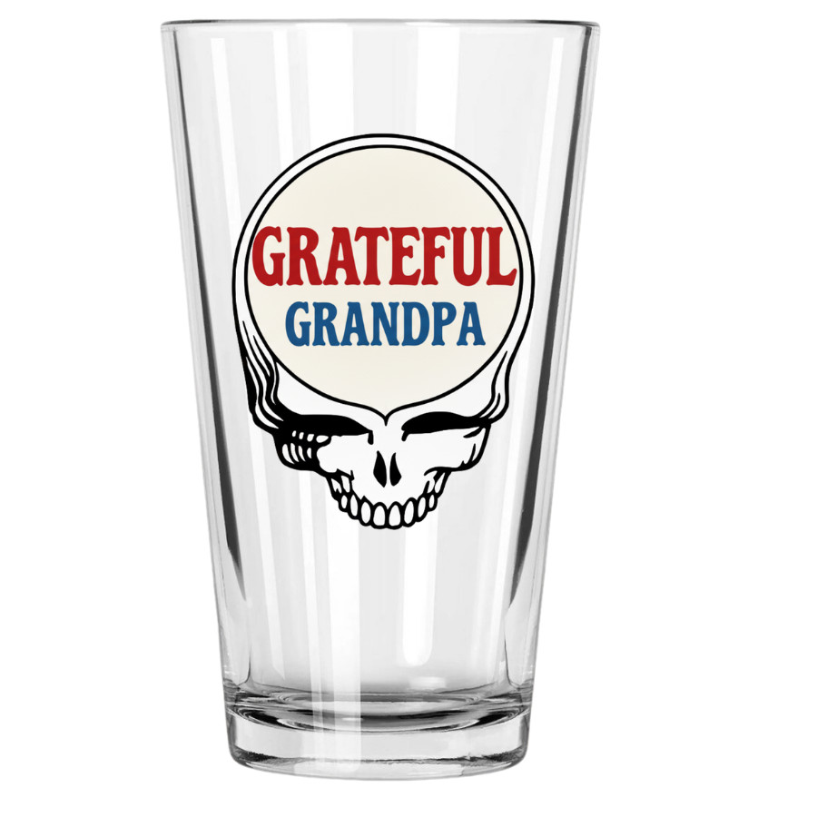 Grateful Dead custom Steal Your Face GRATEFUL GRANDPA Pint Glass 16 0z