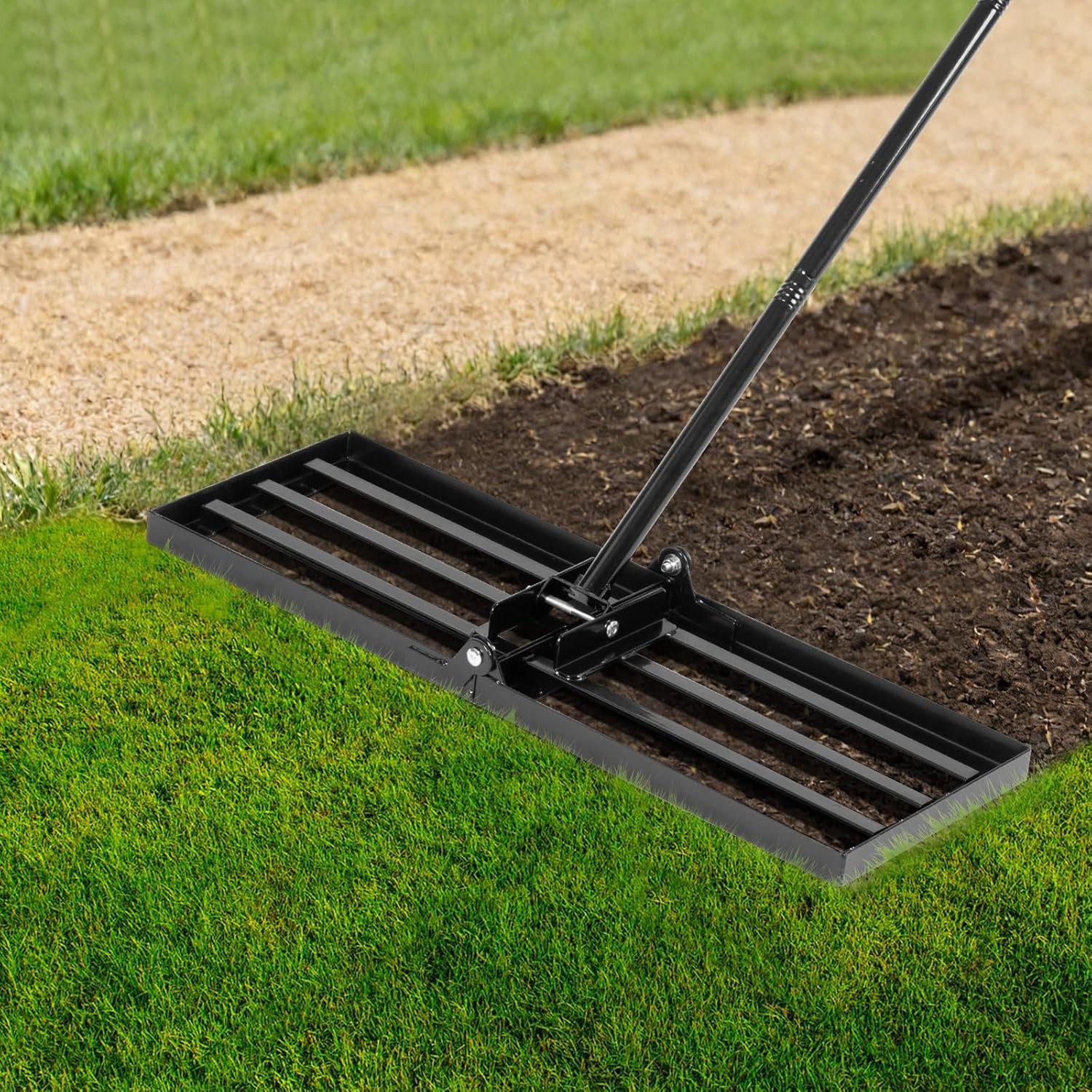 Lawn Leveling Rake, Foldable Leveling Rake with 72inch Adjustable Long Handle, D