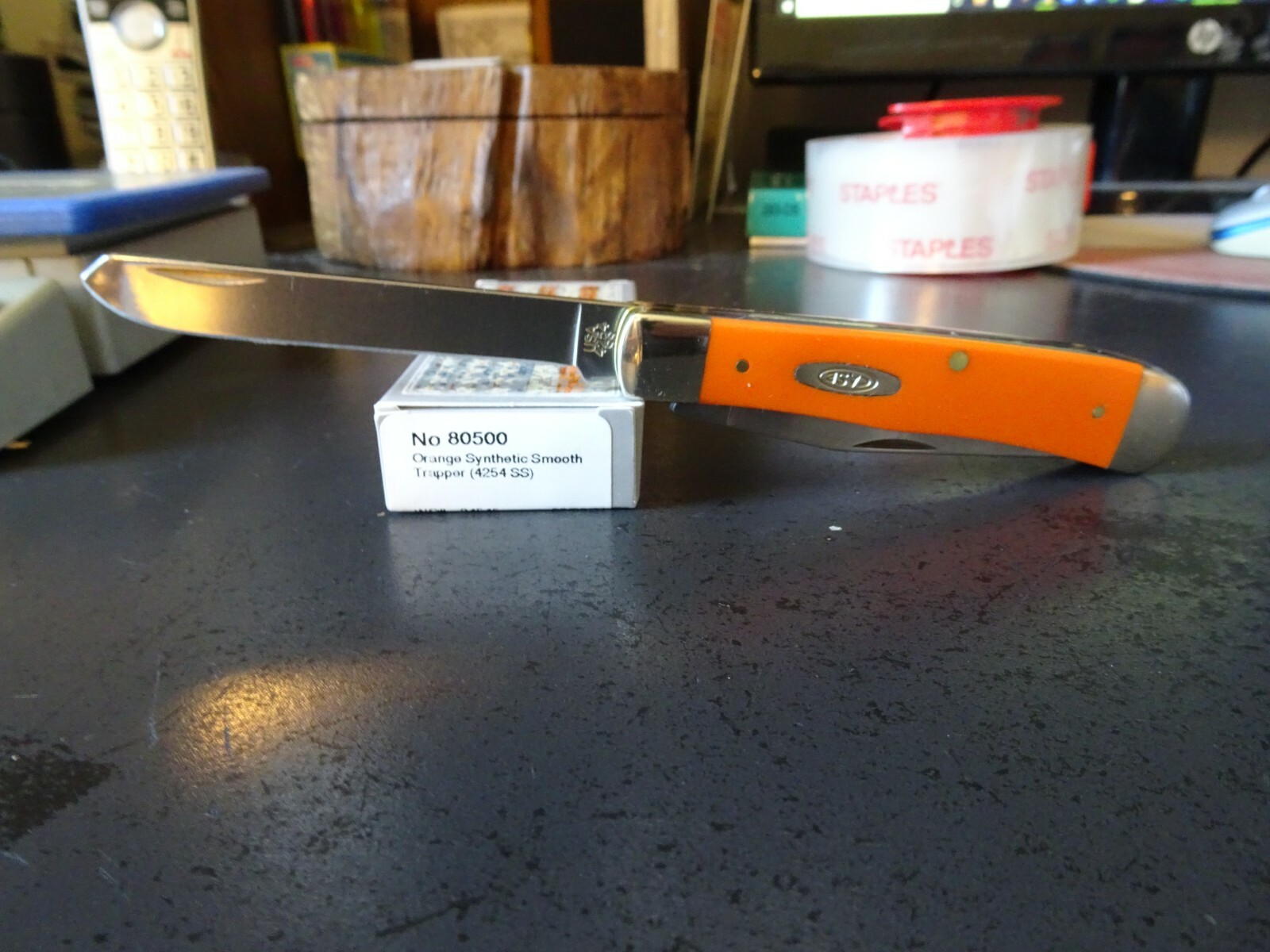 CASE XX 3.5" ORANGE MINI TRAPPER SYNTHETIC HANDLE POCKET KNIFE 2- TRU-SHARP BL