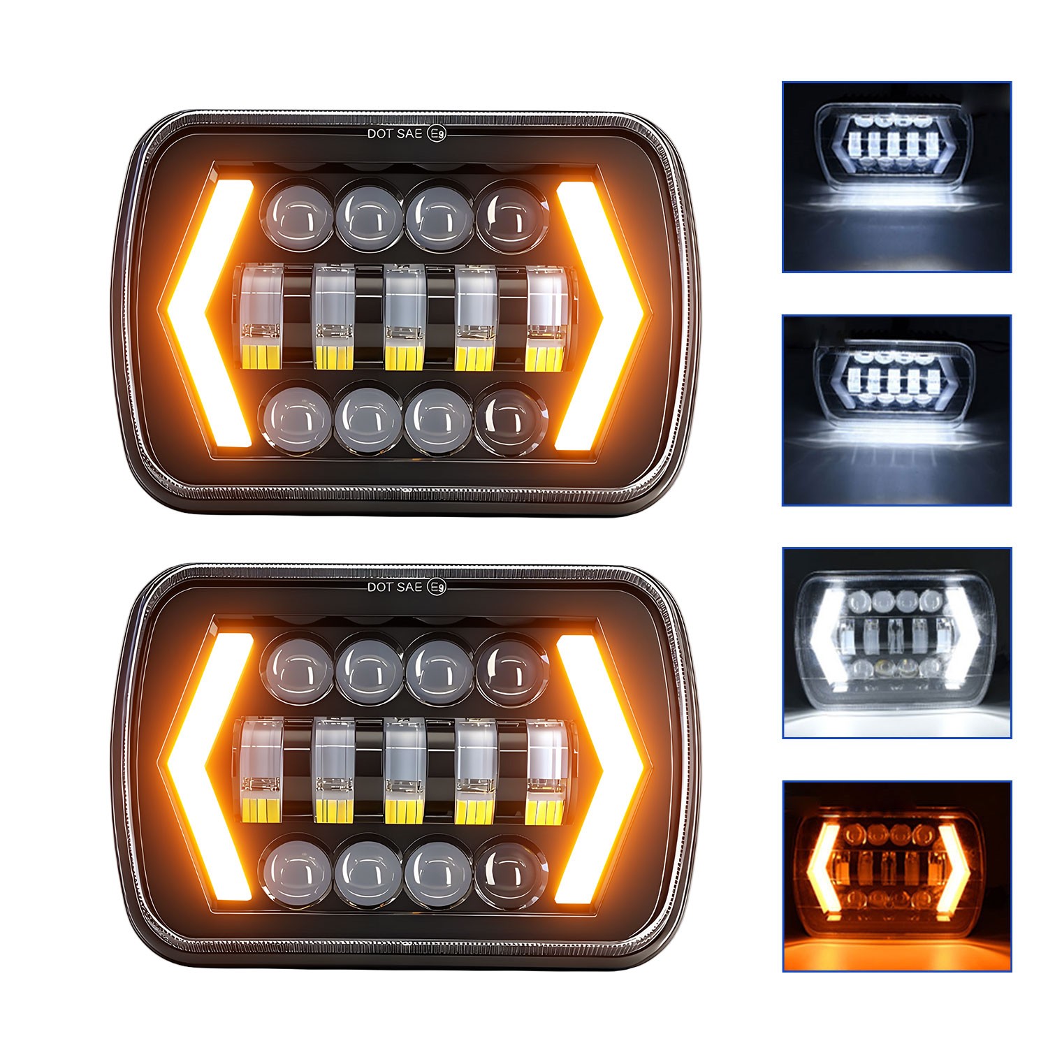 Pair 5x7" 7x6" LED Headlights DRL For Ford E-150 E-250 Econoline Van Club Wagon