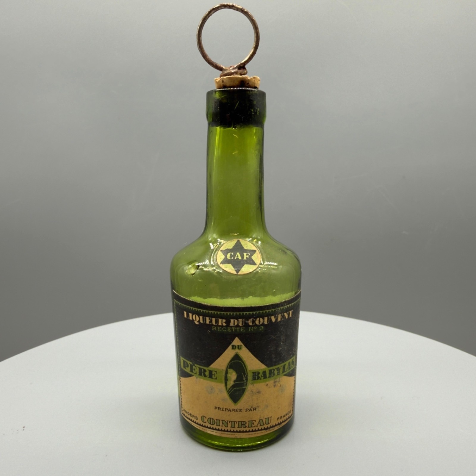 Vintage Cointreau Creme De Banane Mini Bottle Ring Handle Stopper France Empty