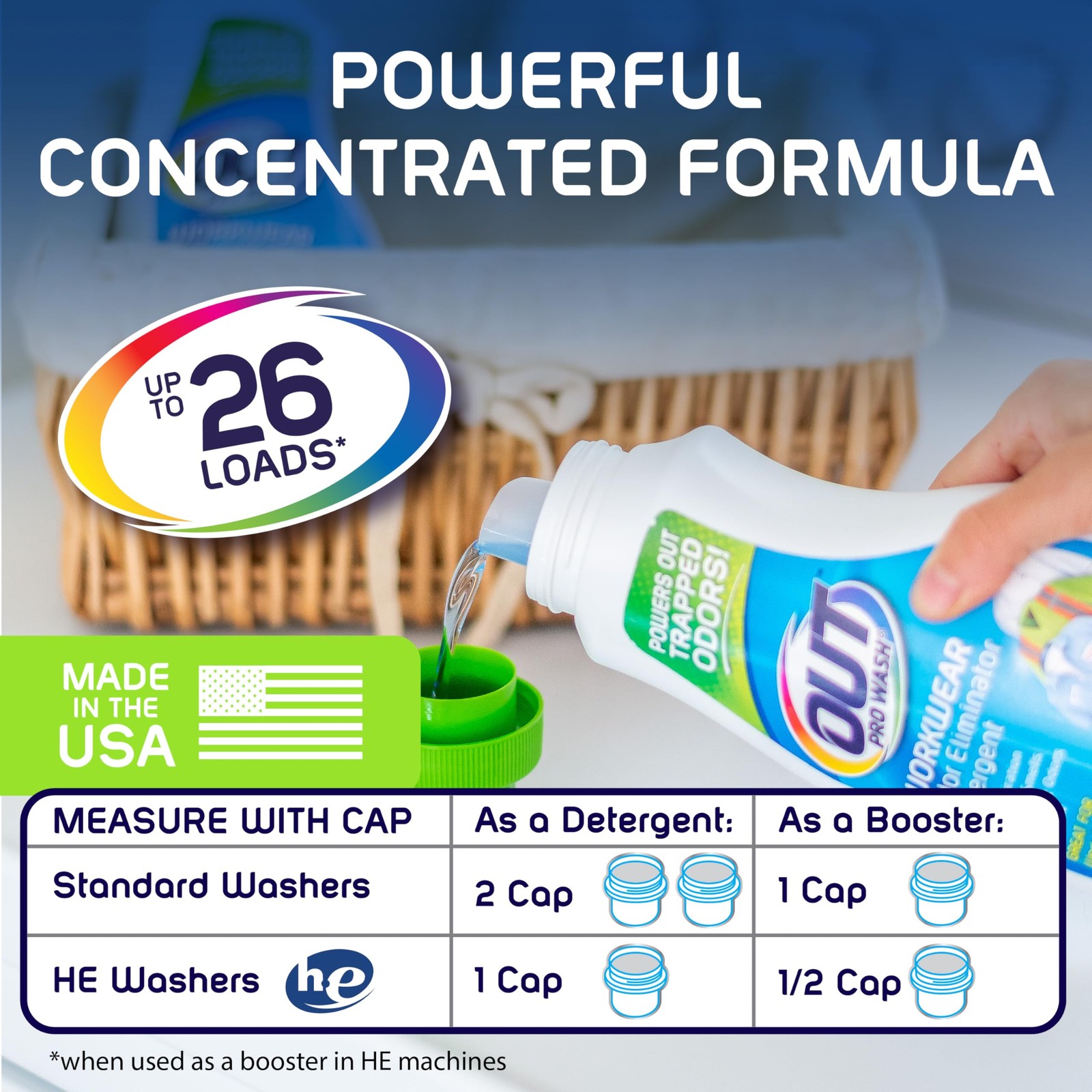 OUT ProWash Workwear Stain Remover Laundry Detergent and Odor Eliminator, Gre...