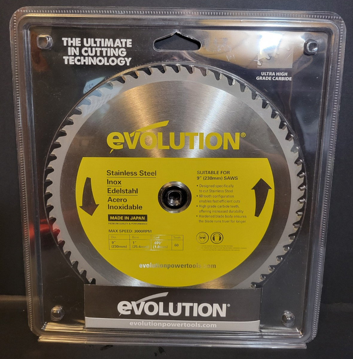 Evolution  9" Stainless Steel TCT Blade 60 Teeth 1" Arbor  230BLADESSN
