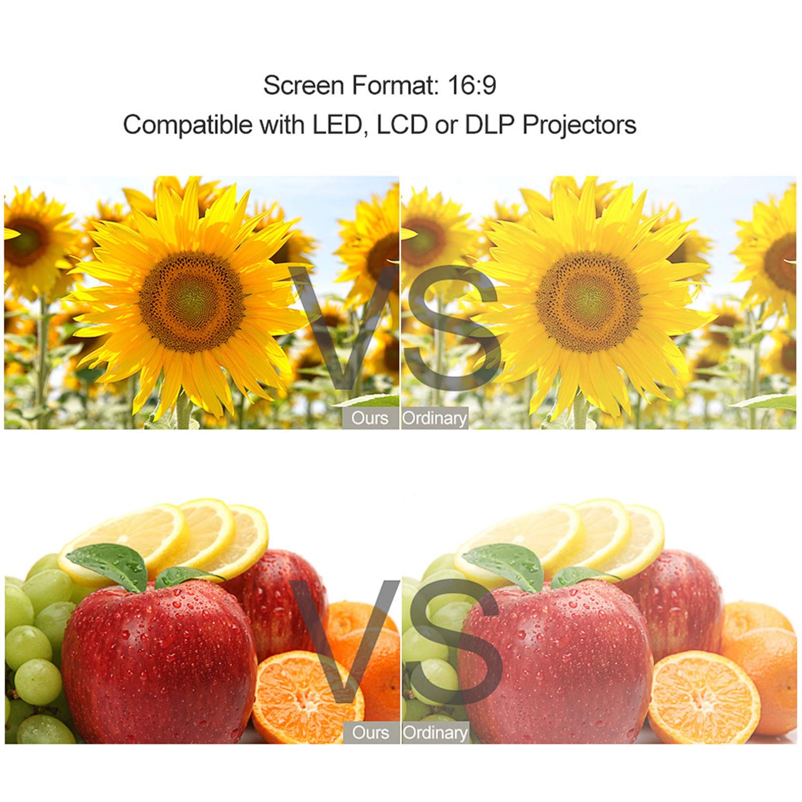 60-inch Portable Projector Screen HD 16:9 Frameless Video Projection