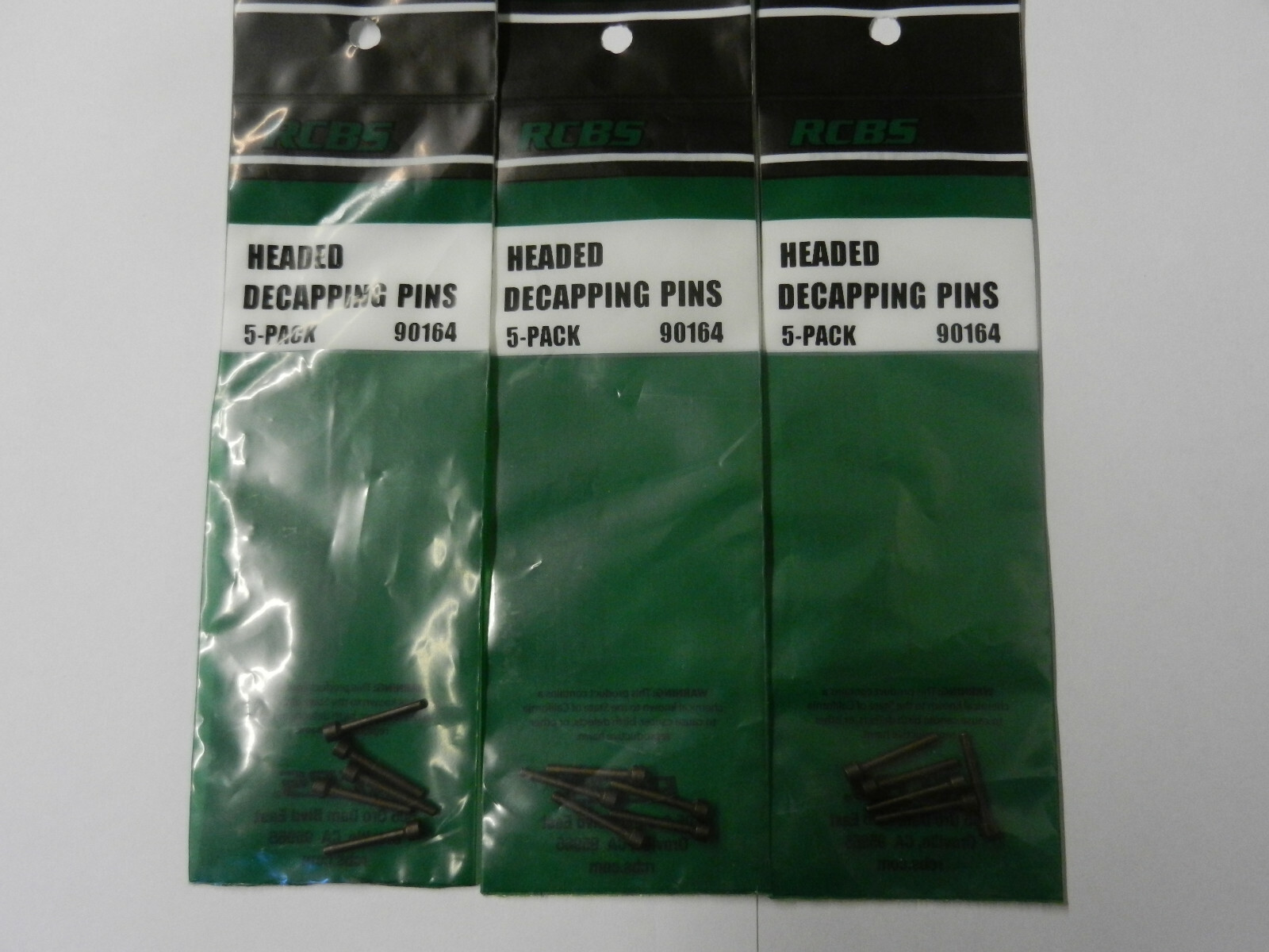 RCBS Headed Decapping Pins;  3 Packs of 5 Decap Pins;  15 Pins Total;  90164