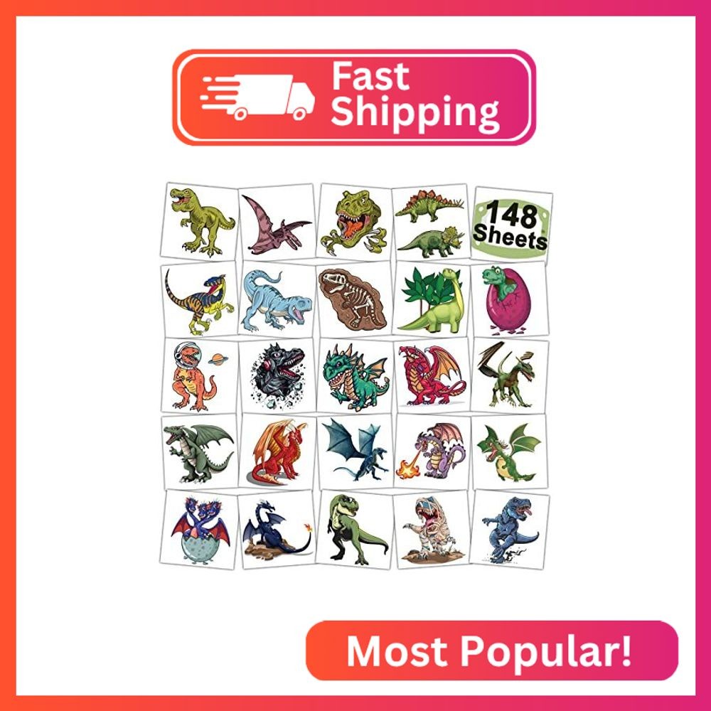 CHARLENT 148 PCS Dinosaur and Dragon Temporary Tattoos for Kids - Dragon Individ
