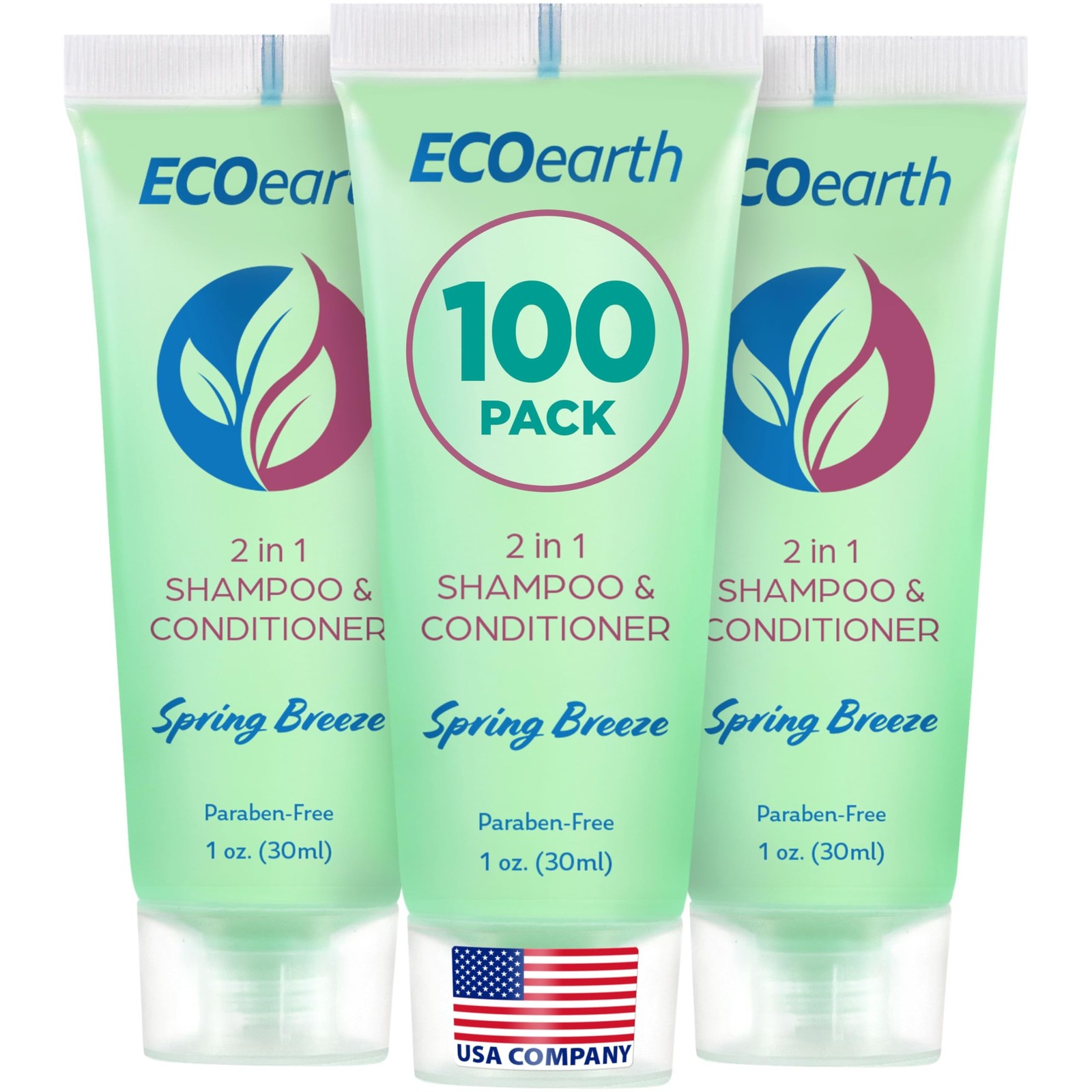 EcoEarth Travel Size Shampoo Conditioner 2-in-1 (1 fl oz, 100 PK, Spring Bree...