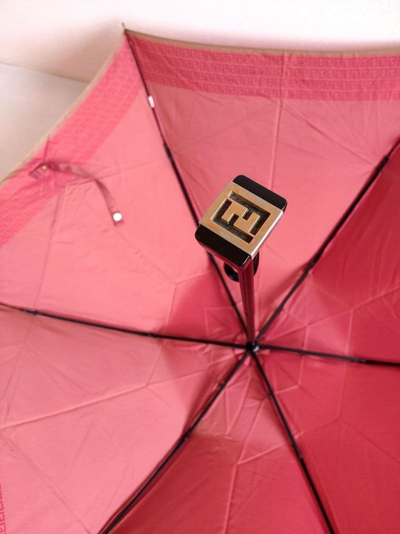 FENDI Zucca Folding Umbrella Red Classic Designer Compact Parasol Authentic