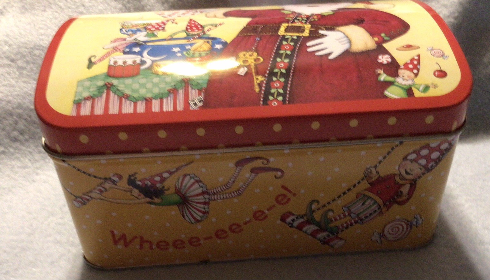 Mary Engelbreit Tin Hinged Christmas Santa Less Egg More Nog New