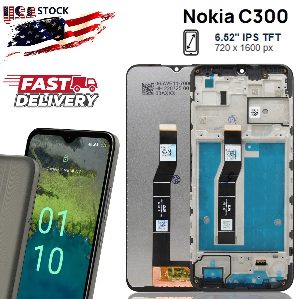 LCD Display Touch Screen Digitizer Assembly Frame For Nokia C300 TA-1515 N155DL
