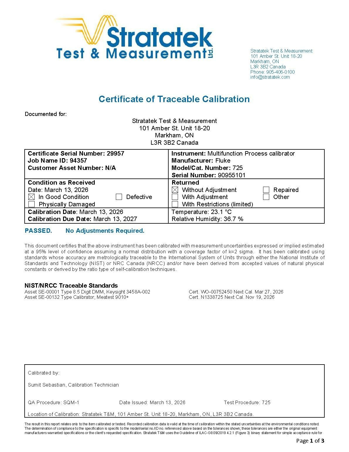 Fluke 725 Multifunction Process Calibrator - NIST Calibrated with Data