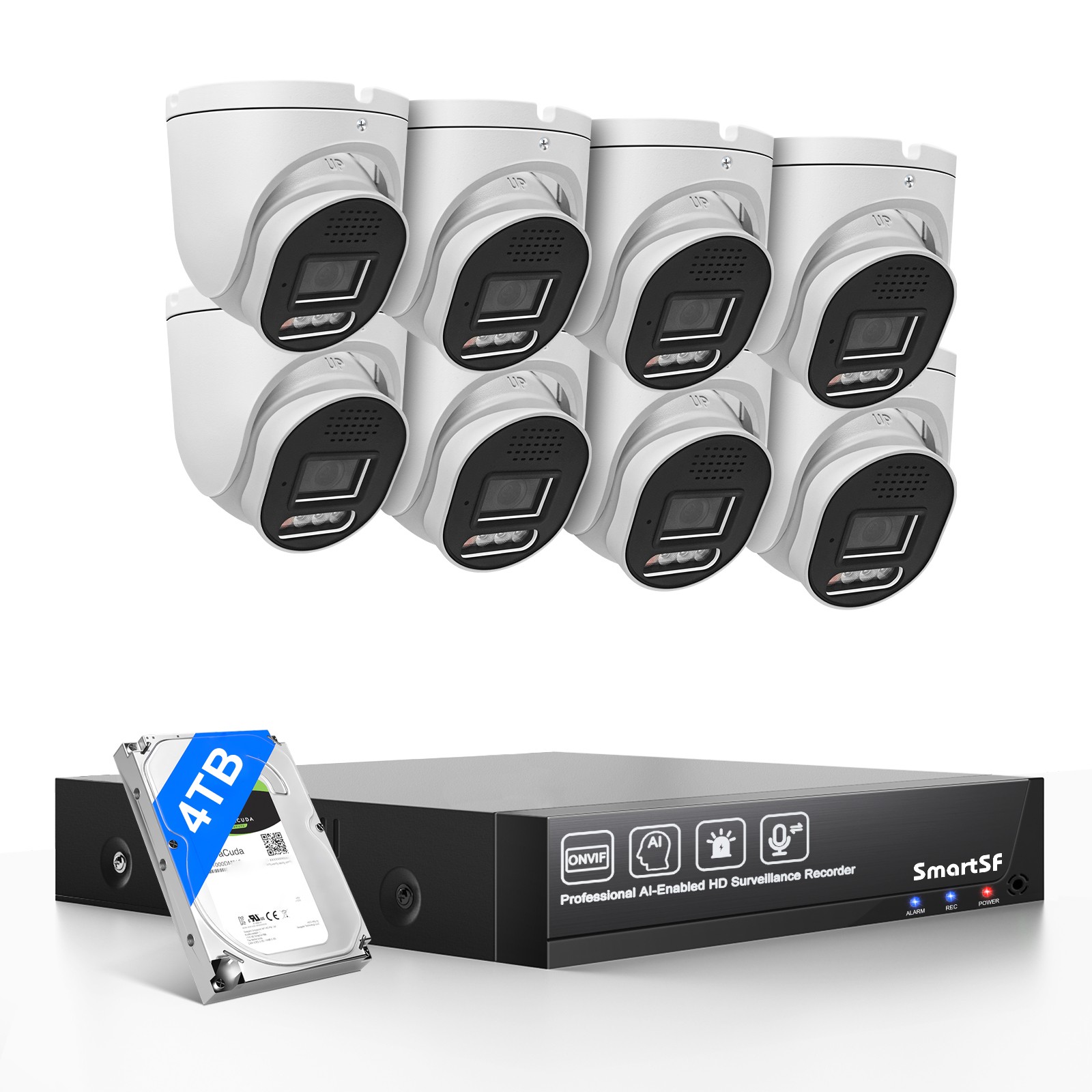 POE Security Camera System 8pcs 5MP Indoor Outdoor PoE Cameras Auto Tracking 4TB