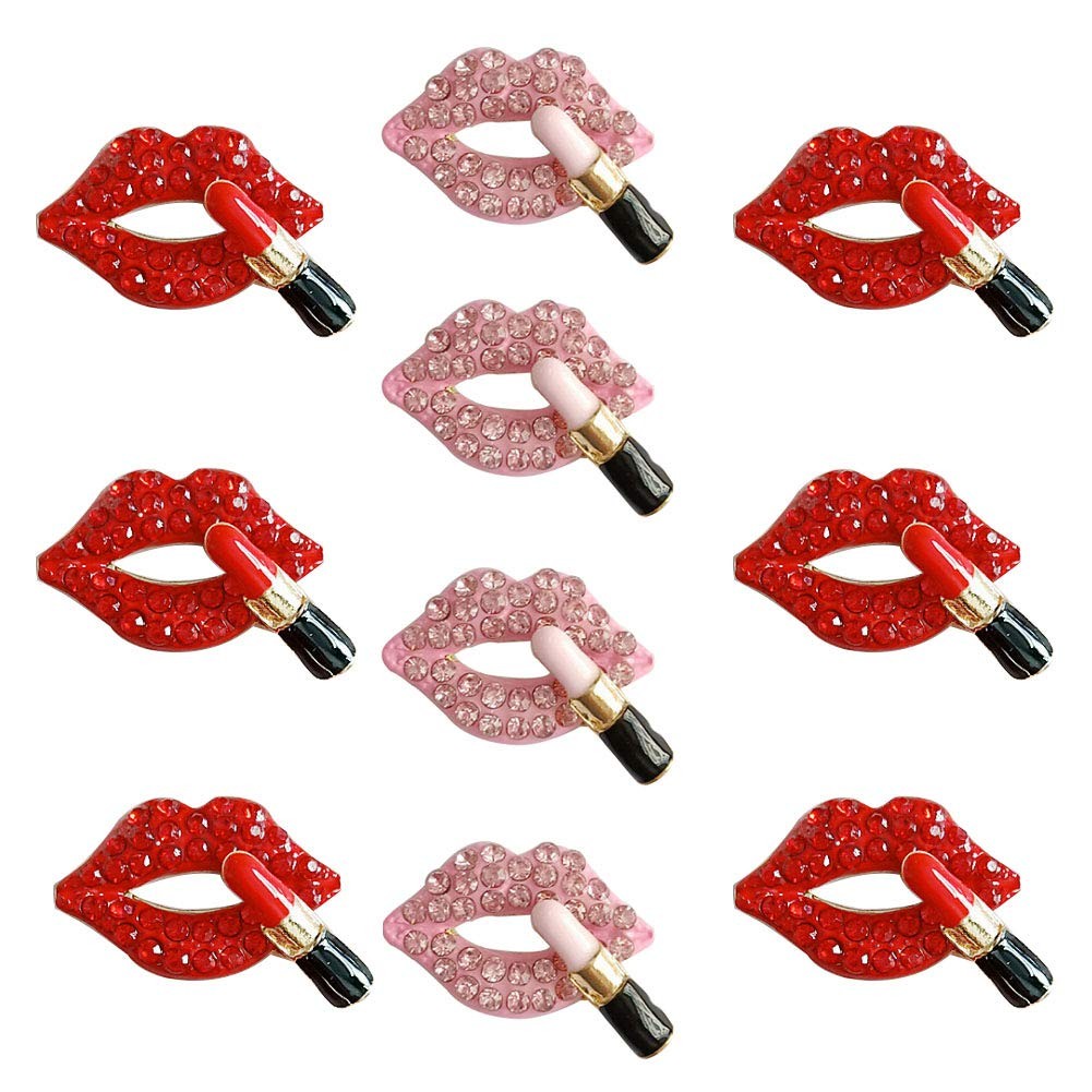 10 Pieces Color Rhinestone Red Lips Flatback Resin Decor Accessories Crystal ...