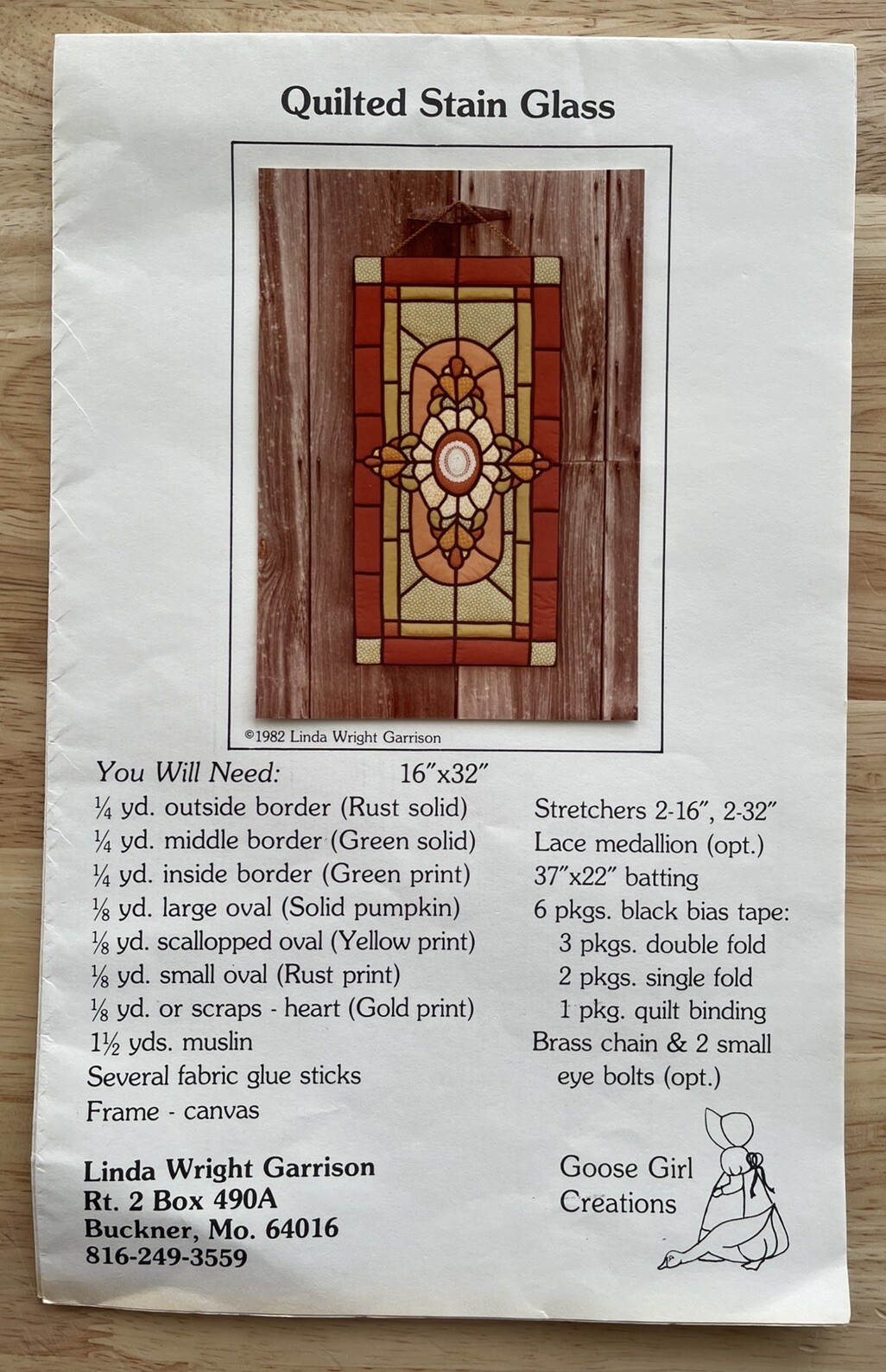 16”x32” Quilted Stain Glass Appliqué Pattern - Linda Wright Garrison
