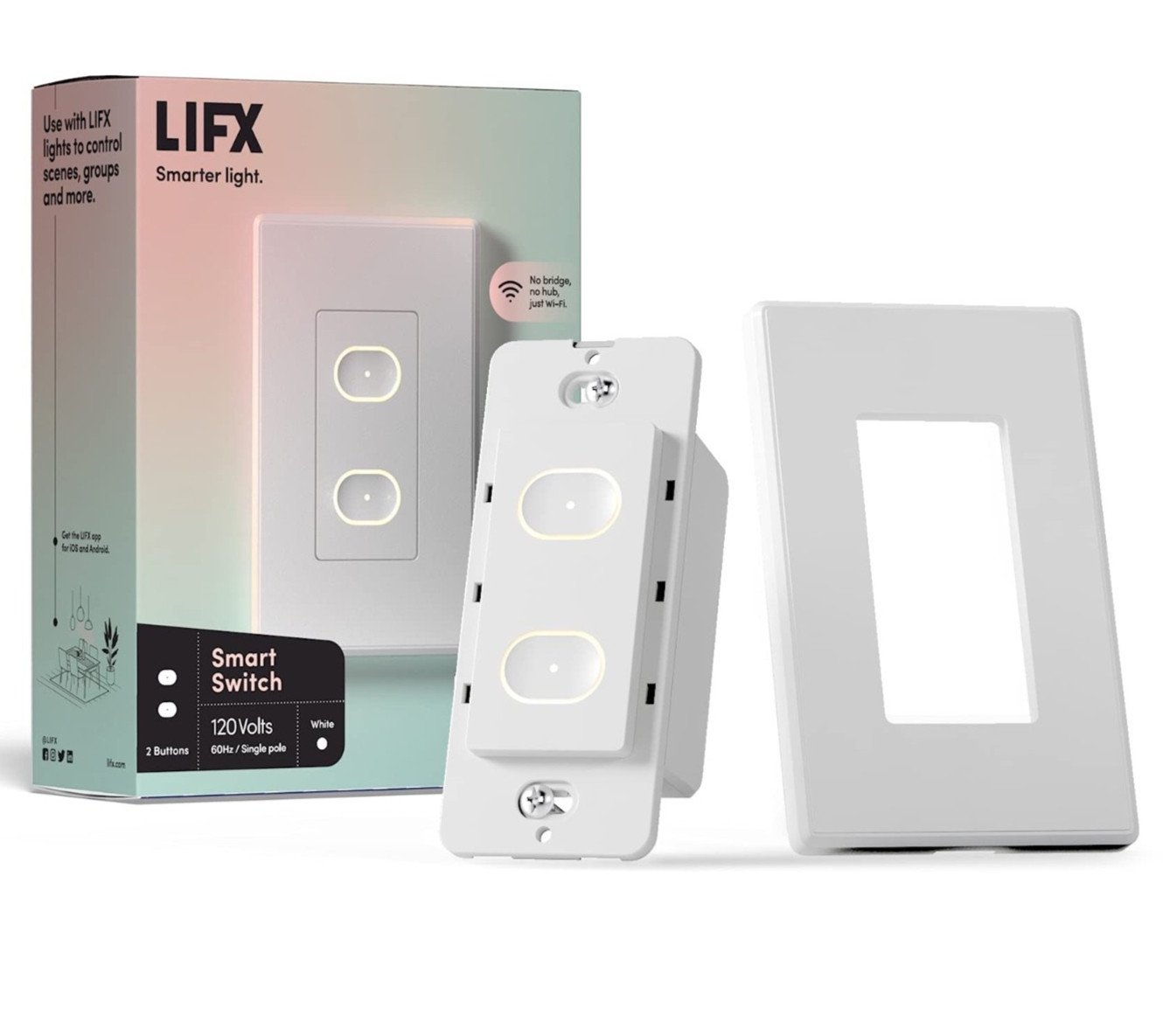 LIFX LFSPWHT1FUS 2-Button Single Gang Smart Switch  Wi-Fi Smart Switch White