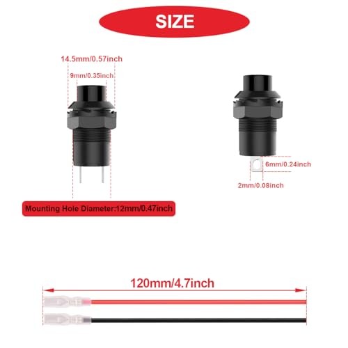 12Pcs 12mm Black Mini Round Latching Push Button 12Pcs 12mm Black Self-Locking
