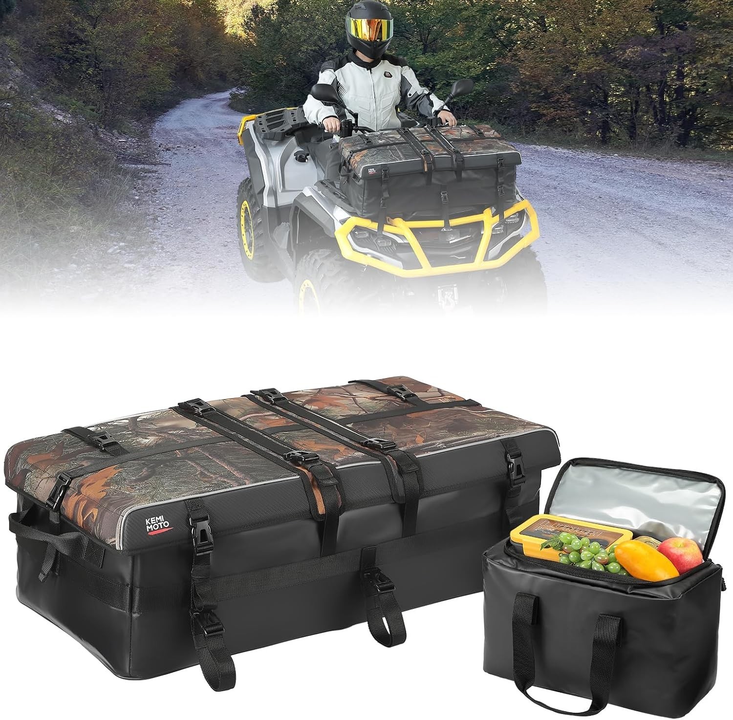 KEMIMOTO 80L ATV Cargo Storage Bag with 13L Additional Cooler and Adjustable Div