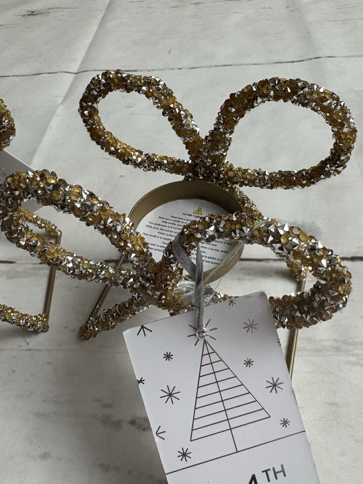 34th & Pine Gold Bow Tealight Holder Set