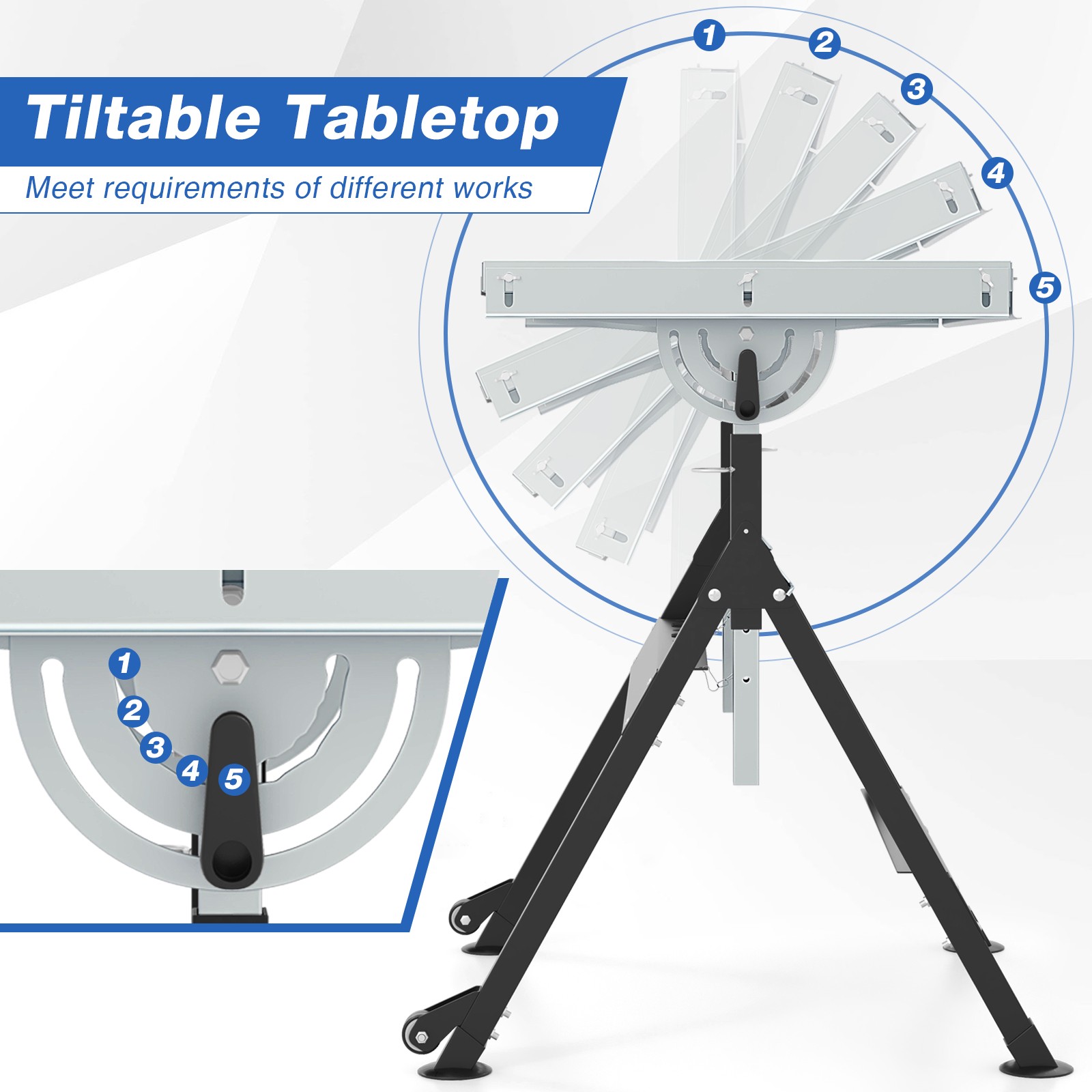 Folding Welding Table w/Tabletop 2 Fixed Wheels 4-Level Height 5 Tilting Angles