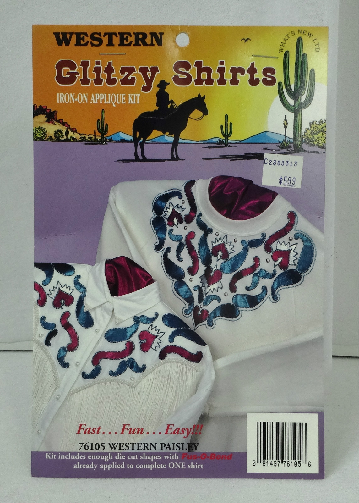 Western Glitzy Shirts Iron-On Applique Kit 76105 Paisley New In Package