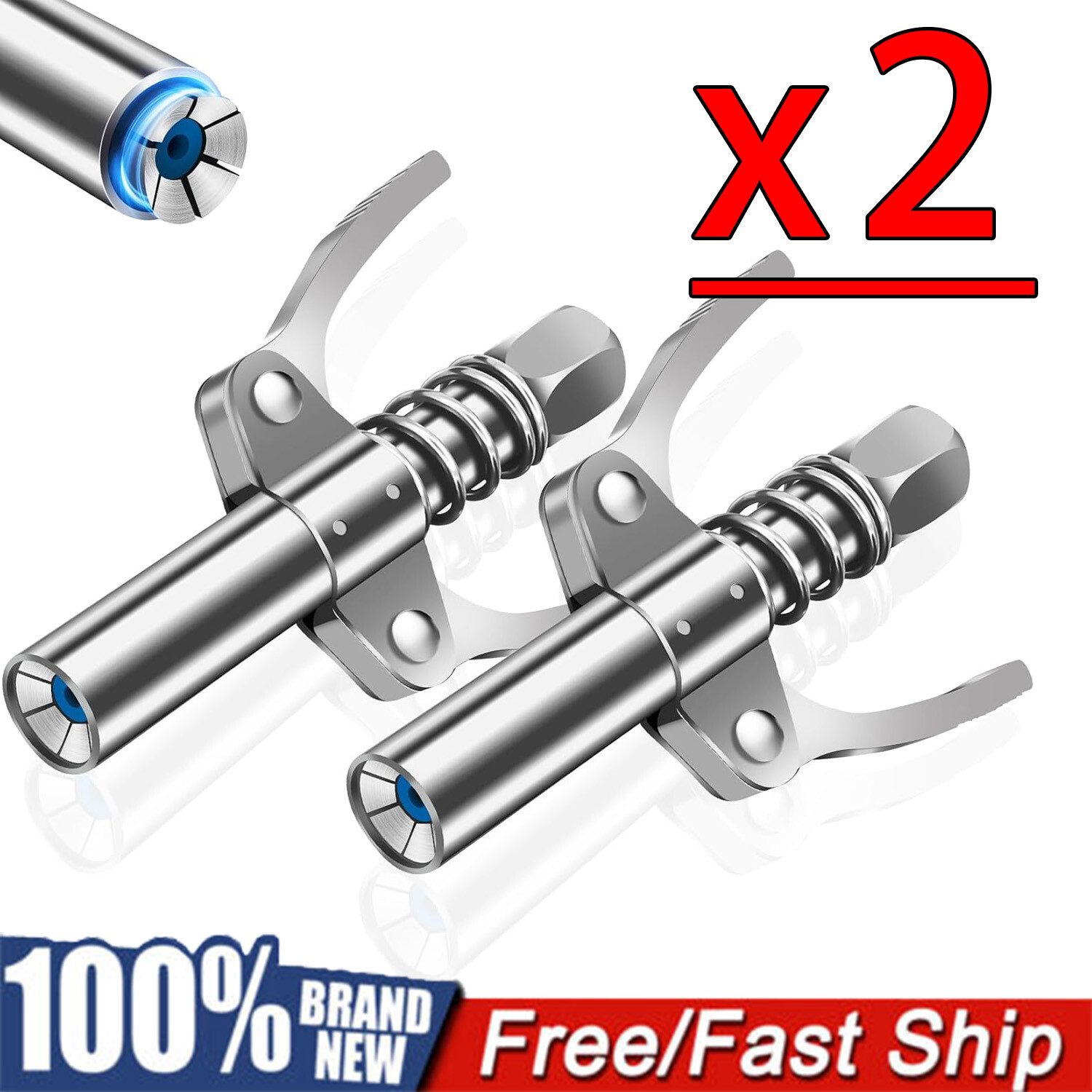 2X Grease Gun Coupler Double Handle High Pressure Quick Release Lock Oil Nozzles