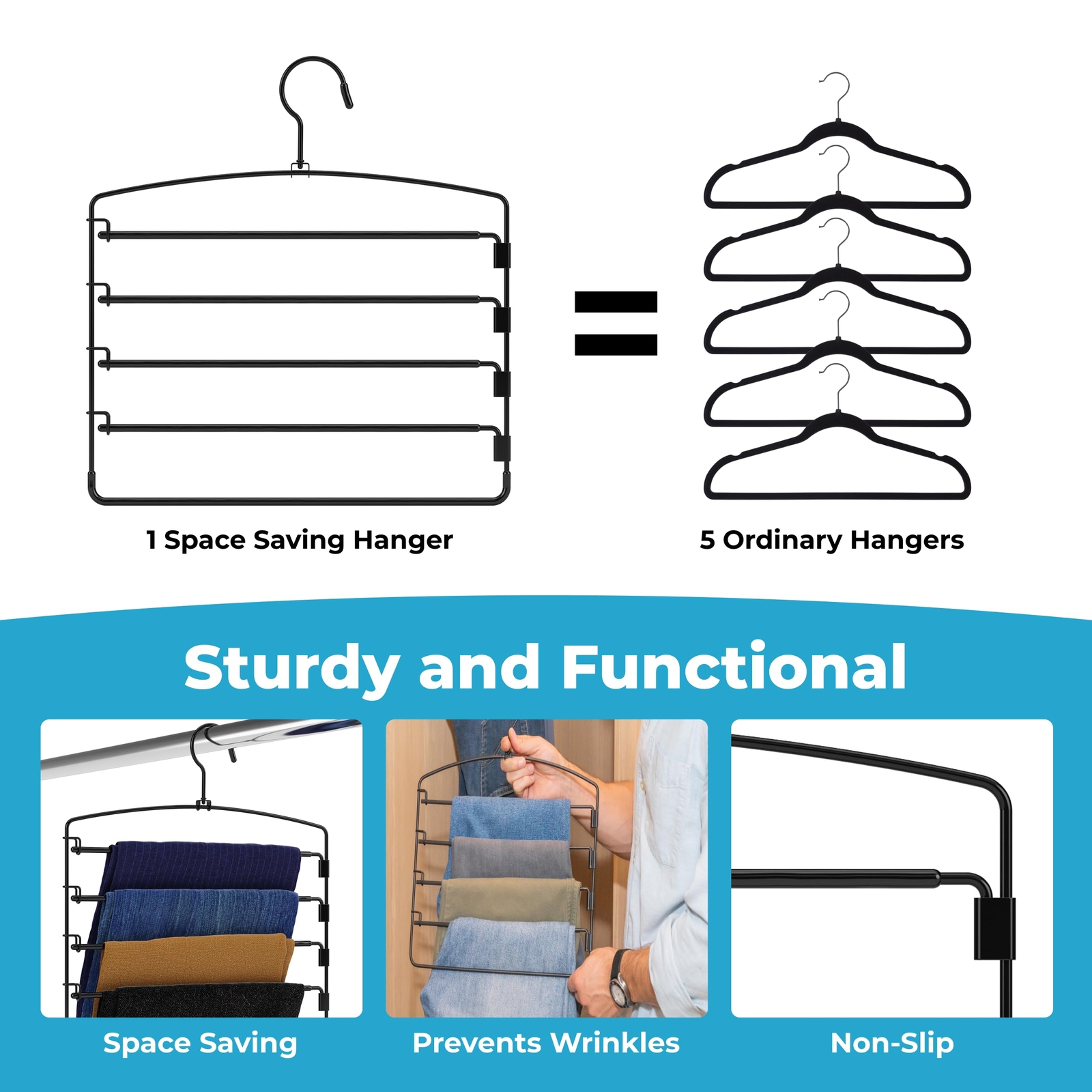 Pants Hangers 4 Pack 5 Tier Heavy Duty Metal Space Saving